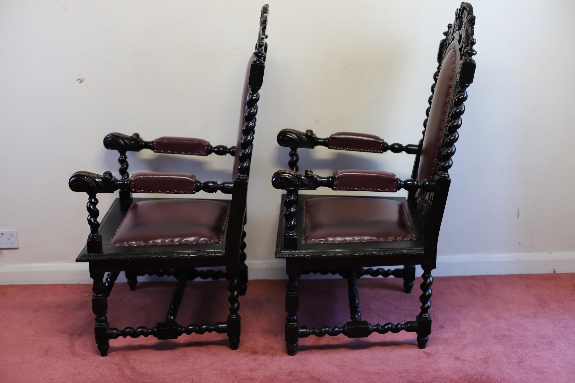 Late Victorian Beautiful Pair Of Victorian Carolean Open Armchairs For Sale