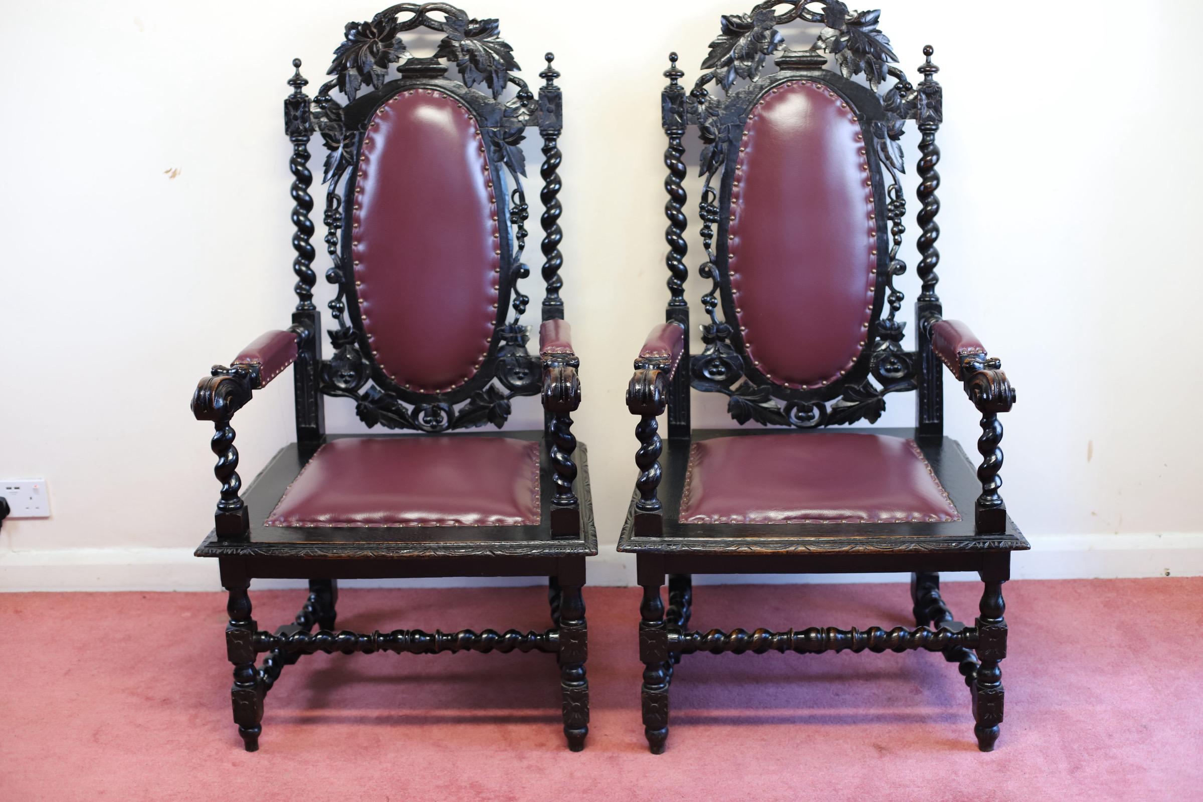 British Beautiful Pair Of Victorian Carolean Open Armchairs For Sale