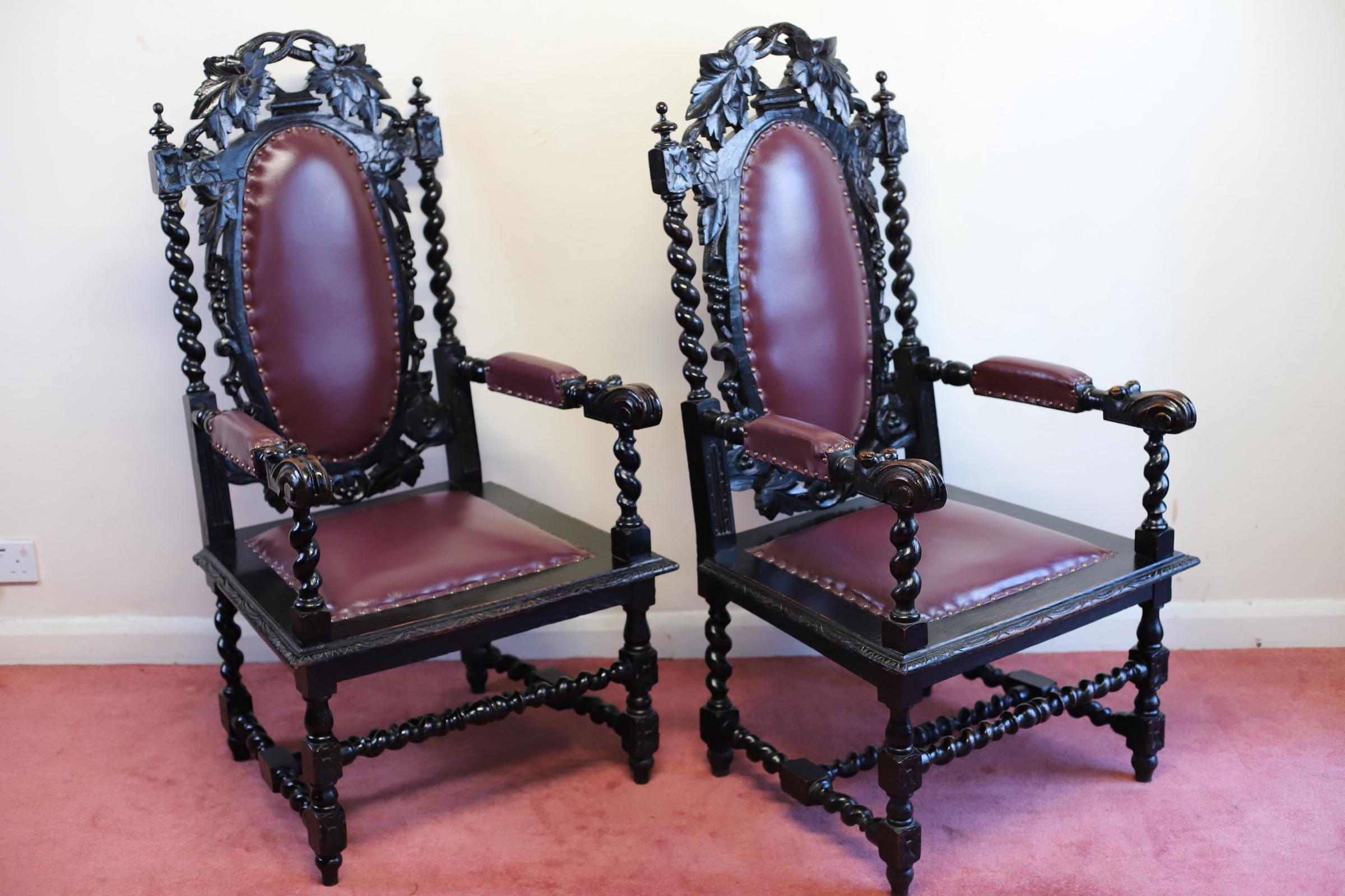 Hand-Crafted Beautiful Pair Of Victorian Carolean Open Armchairs For Sale