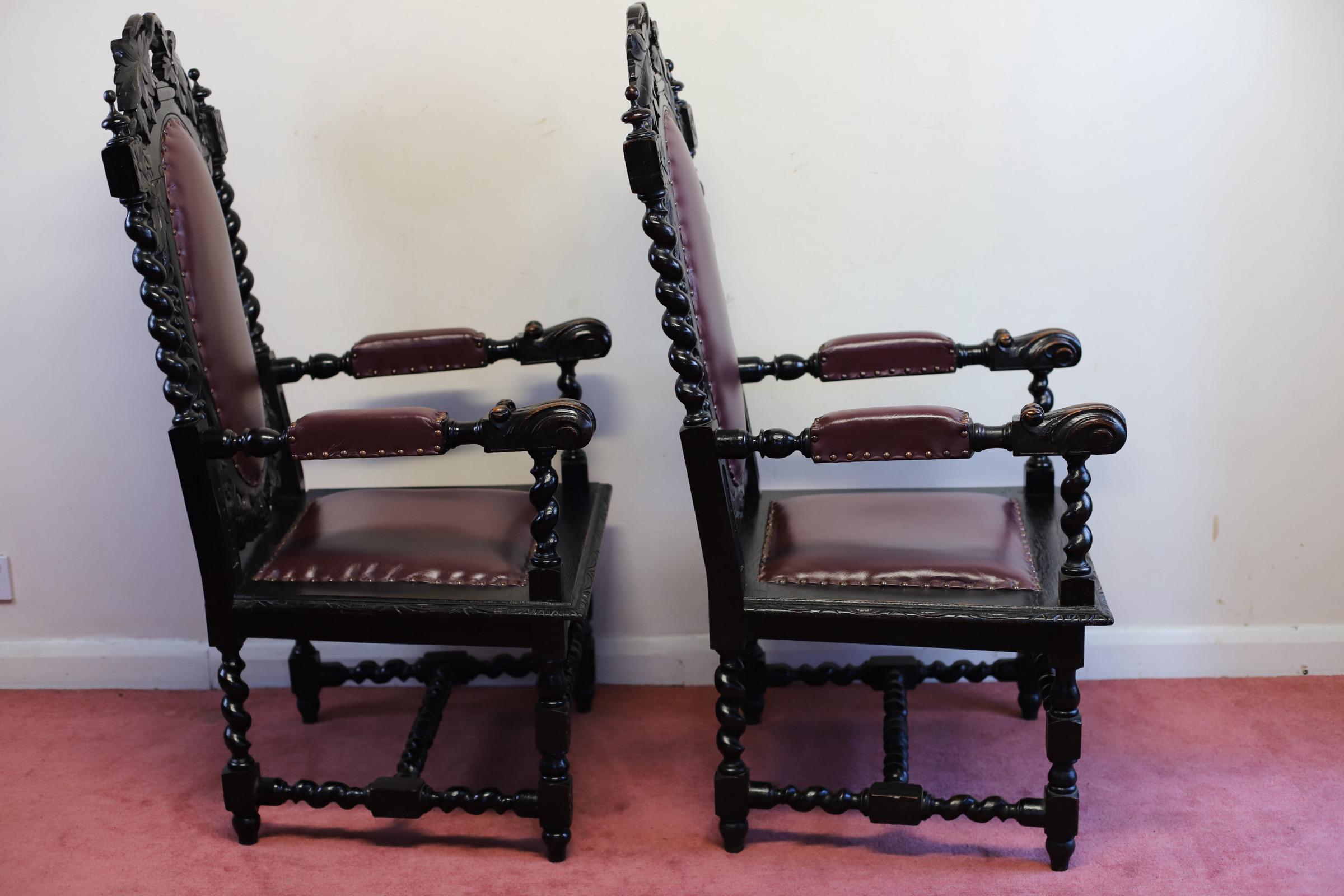 Beautiful Pair Of Victorian Carolean Open Armchairs In Good Condition For Sale In Crawley, GB