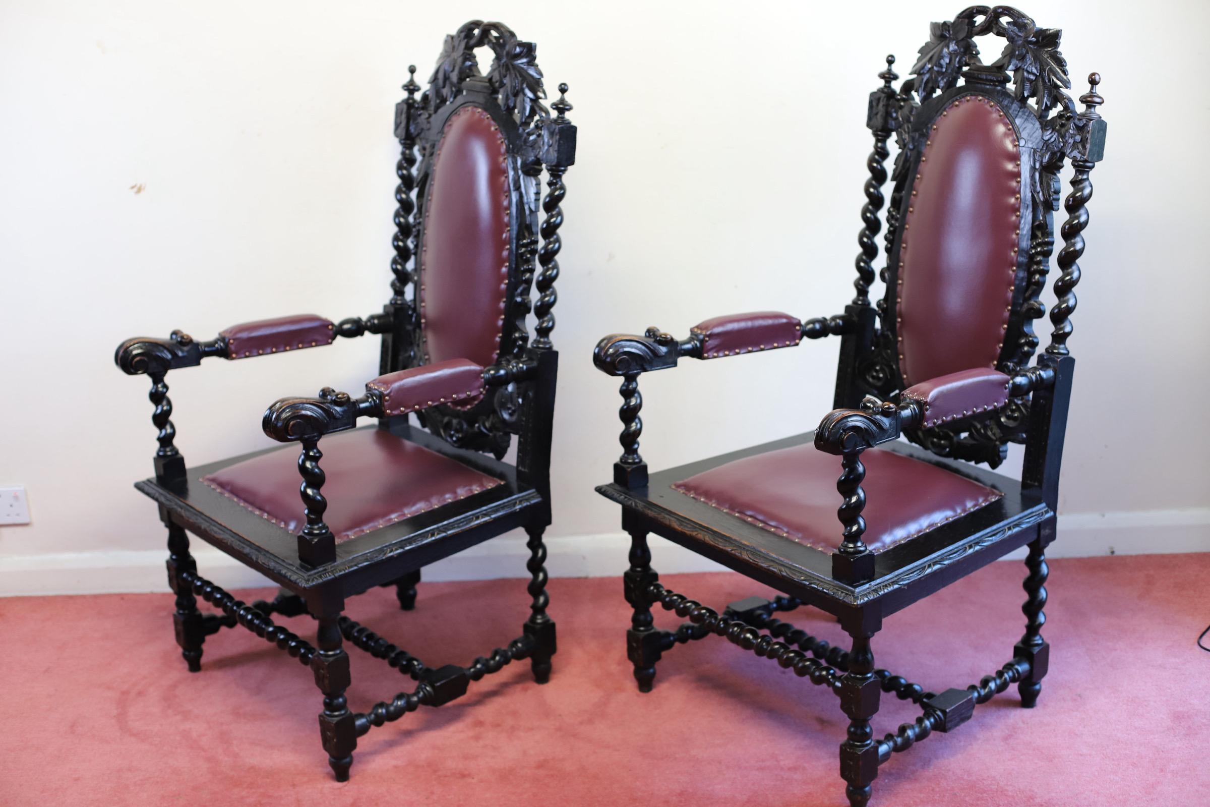 19th Century Beautiful Pair Of Victorian Carolean Open Armchairs For Sale