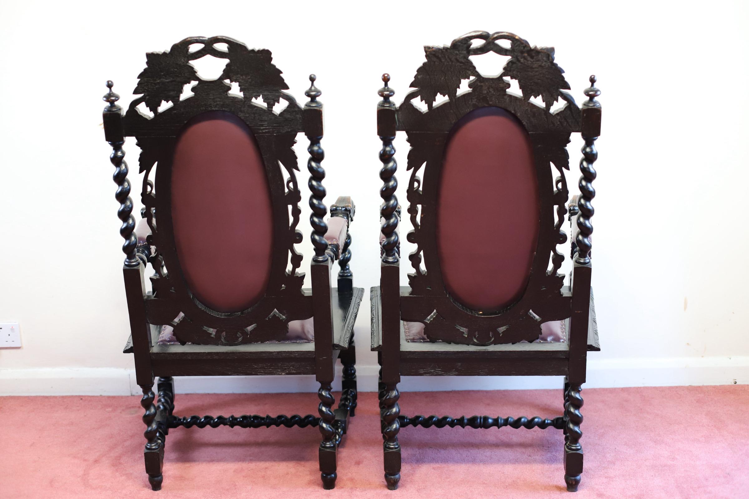 Leather Beautiful Pair Of Victorian Carolean Open Armchairs For Sale