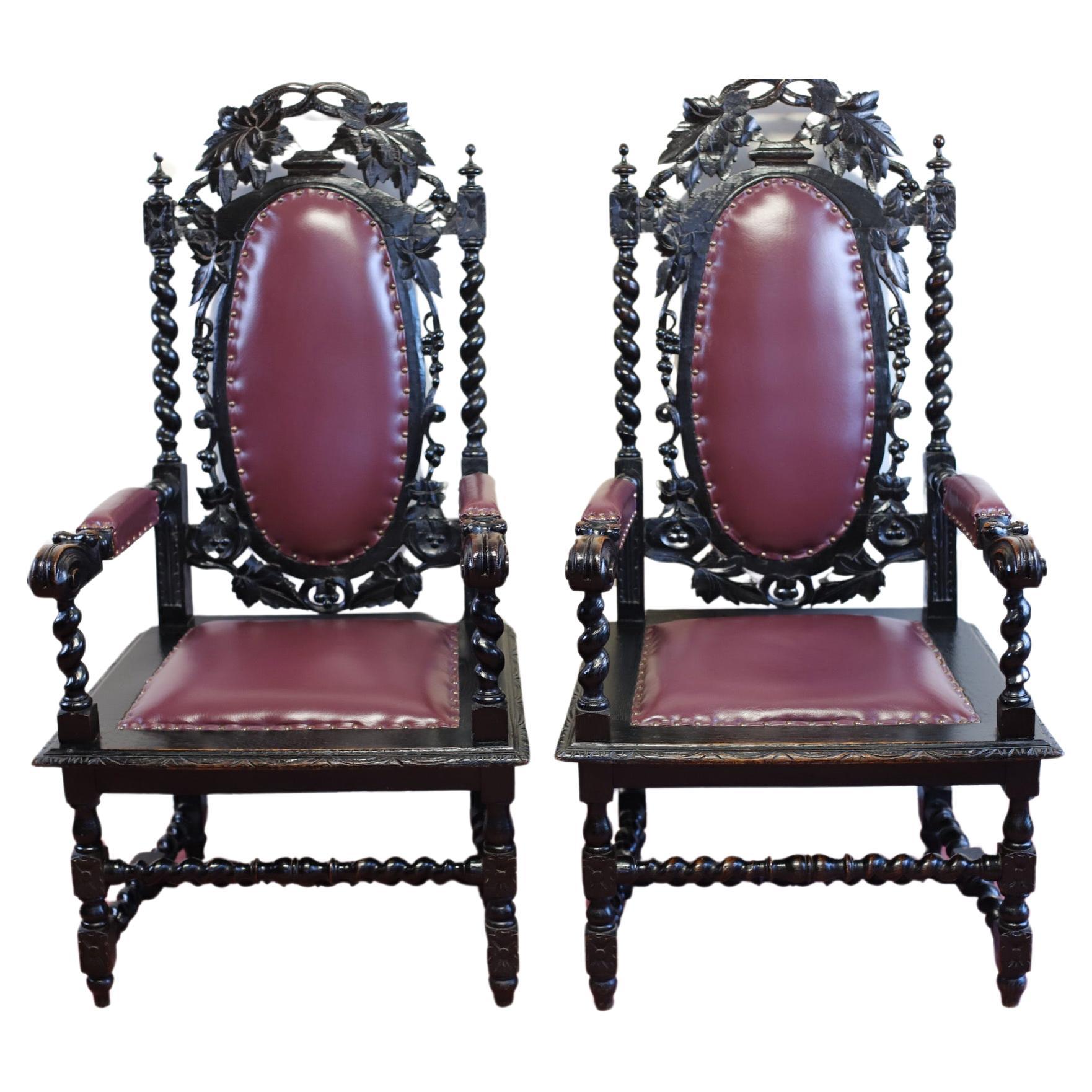 Beautiful Pair Of Victorian Carolean Open Armchairs For Sale