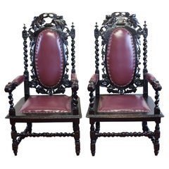 Beautiful Pair Of Victorian Carolean Open Armchairs