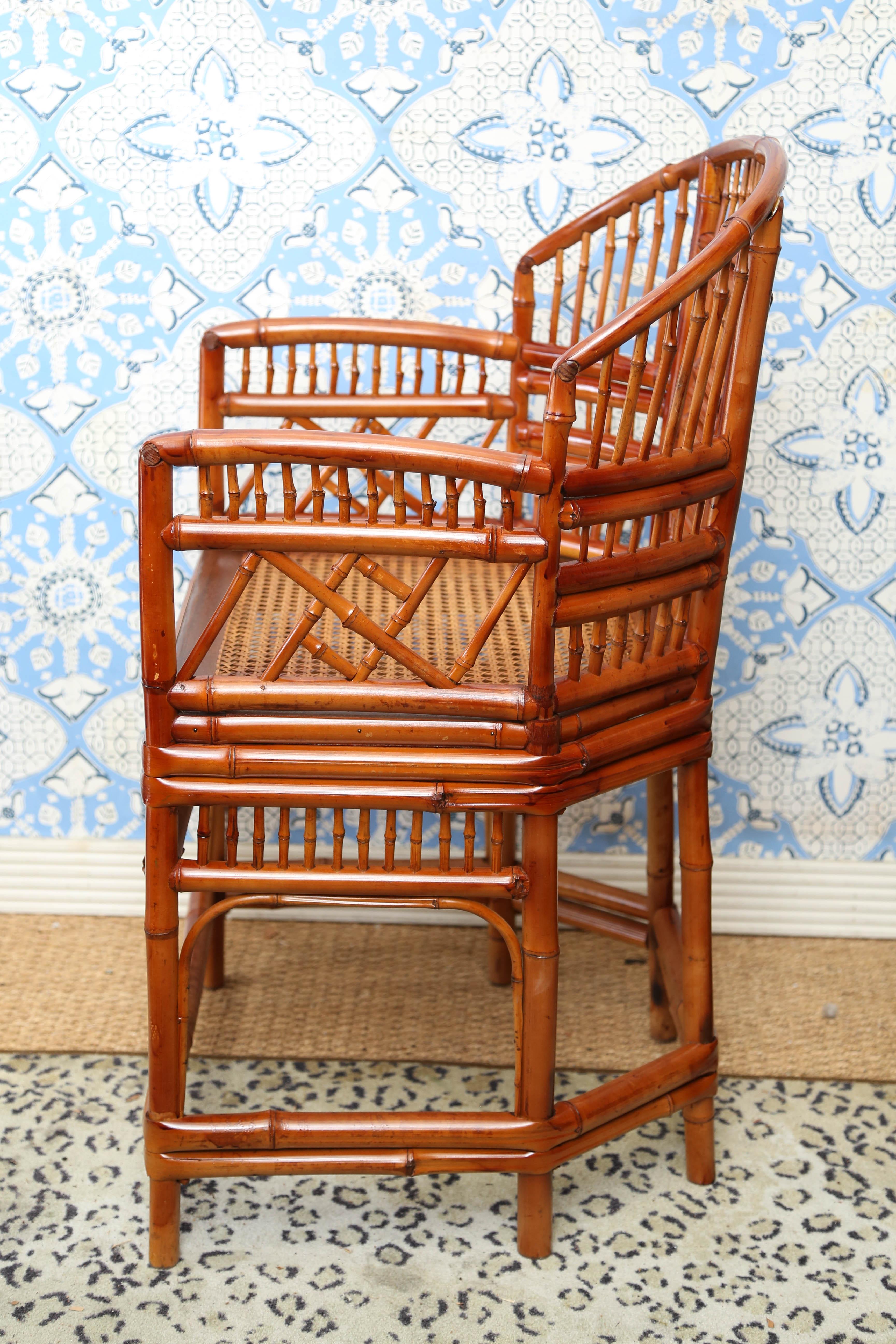 Beautiful Pair of Vintage Bamboo Chippendale Armchairs In Excellent Condition In West Palm Beach, FL