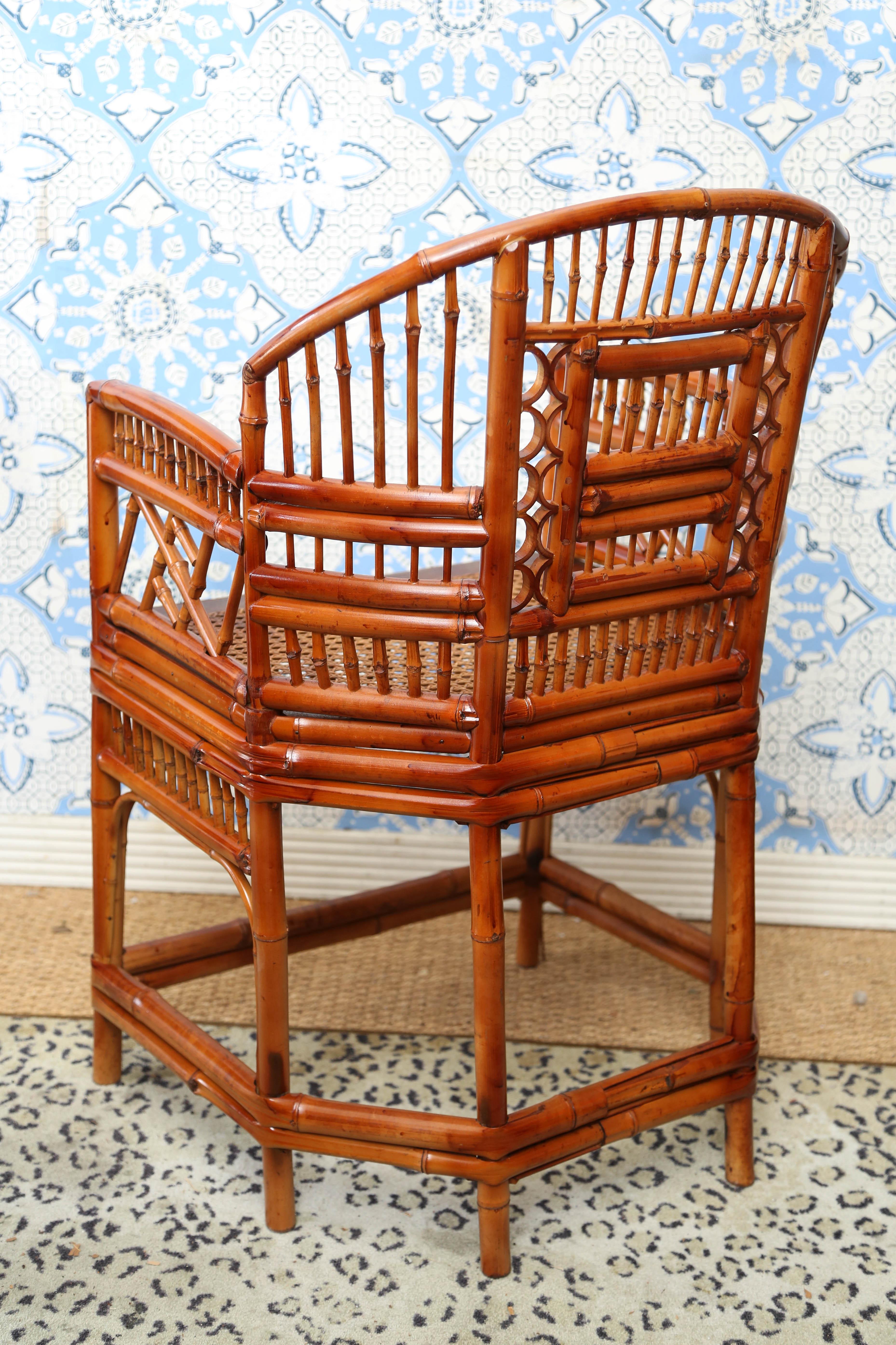 Beautiful Pair of Vintage Bamboo Chippendale Armchairs 1