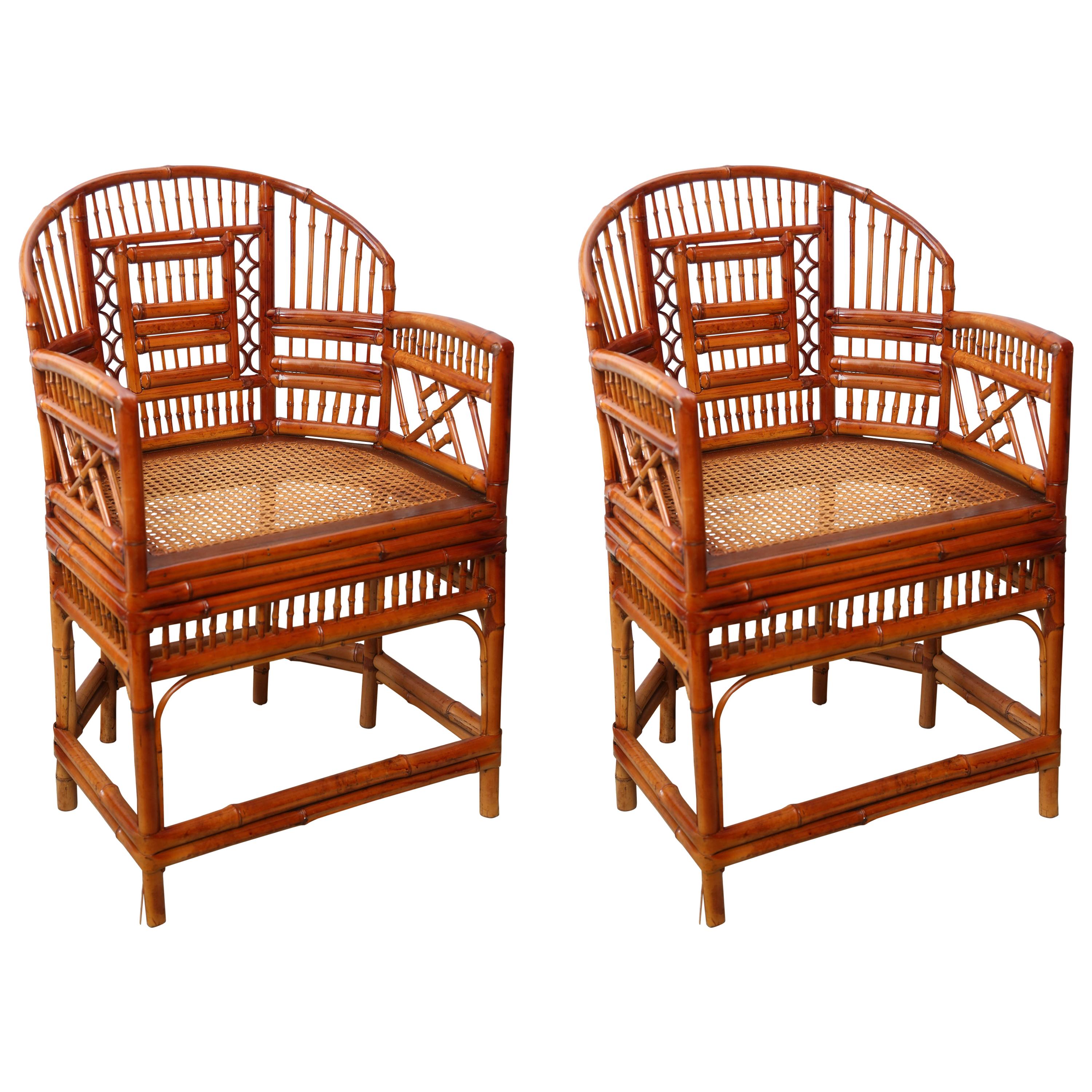 Beautiful Pair of Vintage Bamboo Chippendale Armchairs