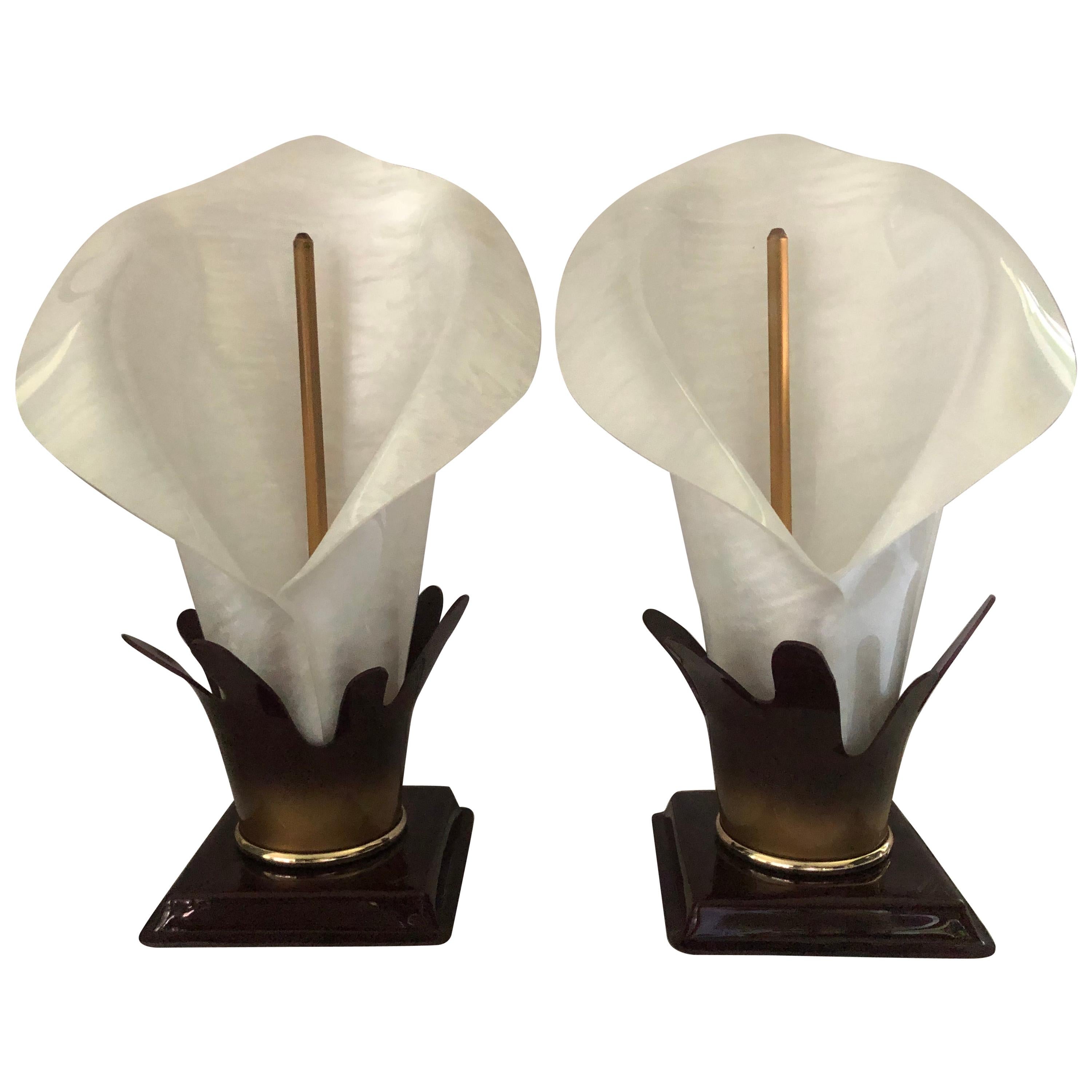 Beautiful Pair of Vintage Calla Lily Shaped Lamps by Armani