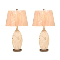 Beautiful Pair of Vintage Ceramic Fish Motif Lamps with Cork Shades