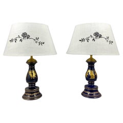 Beautiful Pair of Used Cobalt Blue Porcelain Table Lamps, Set 2