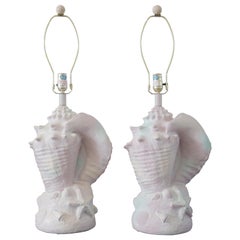 Beautiful Pair of Vintage Conch Shell Plaster Table Lamps