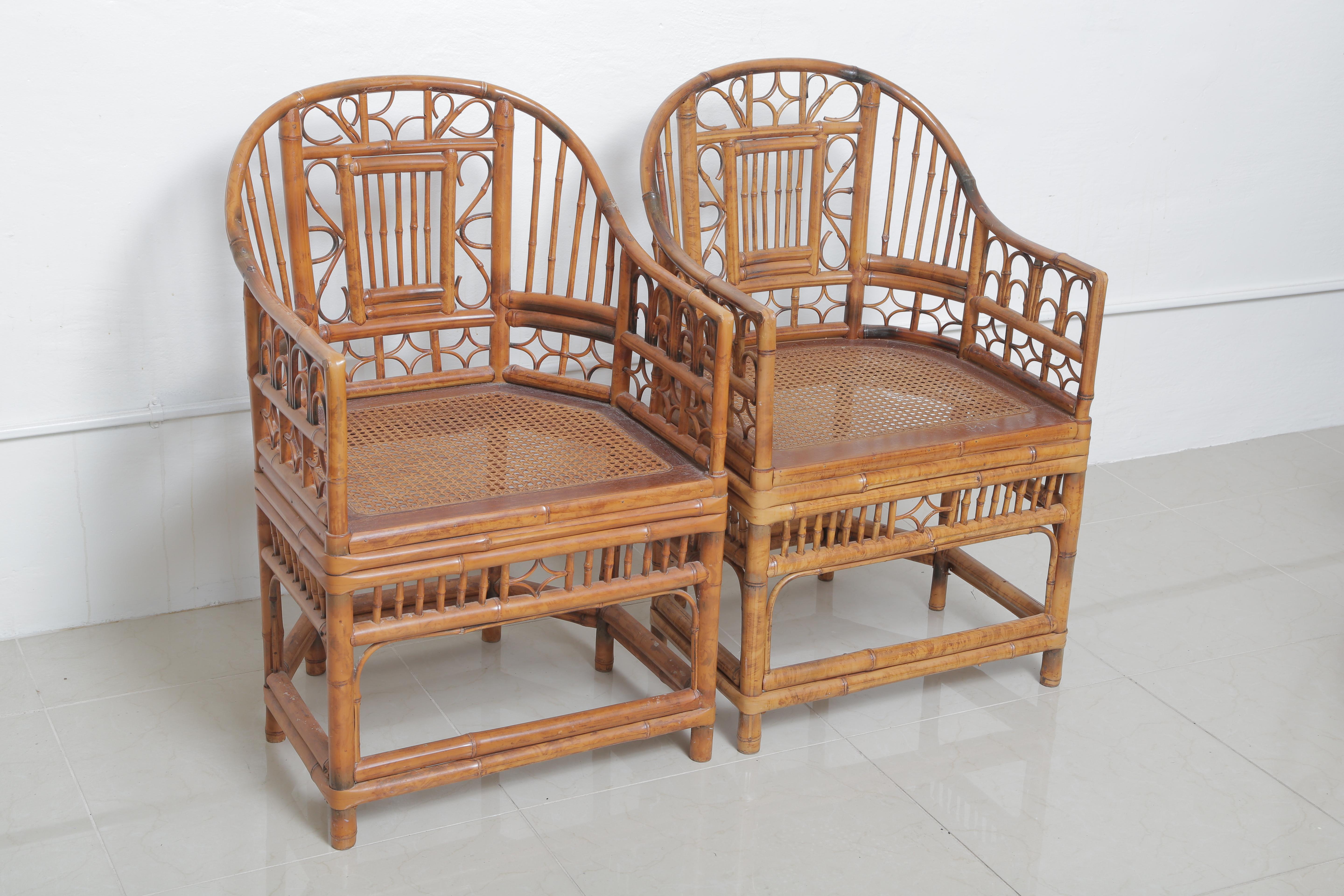 Asian Beautiful Pair of Vintage English Regency Bamboo Chairs