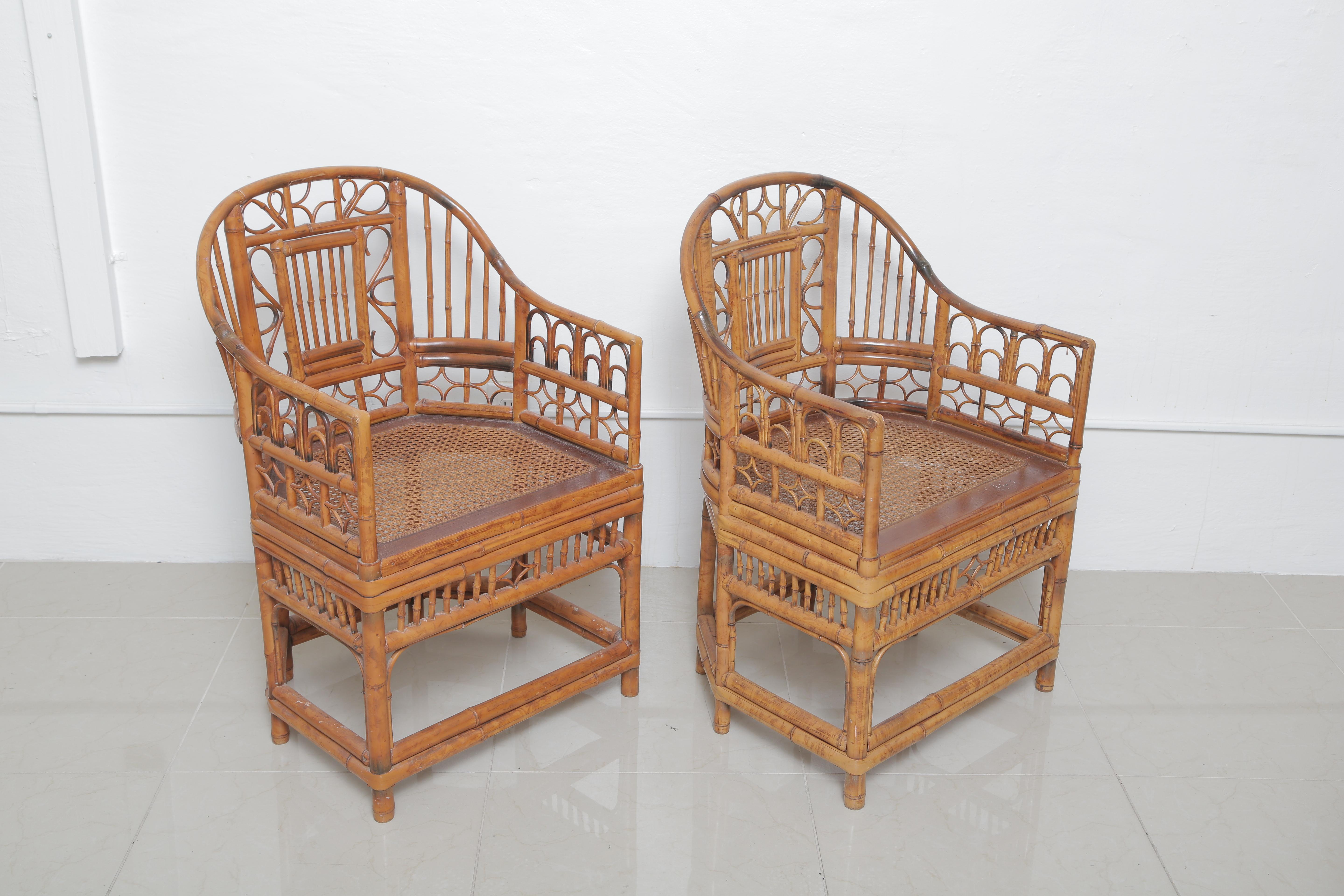 Beautiful Pair of Vintage English Regency Bamboo Chairs In Excellent Condition In West Palm Beach, FL