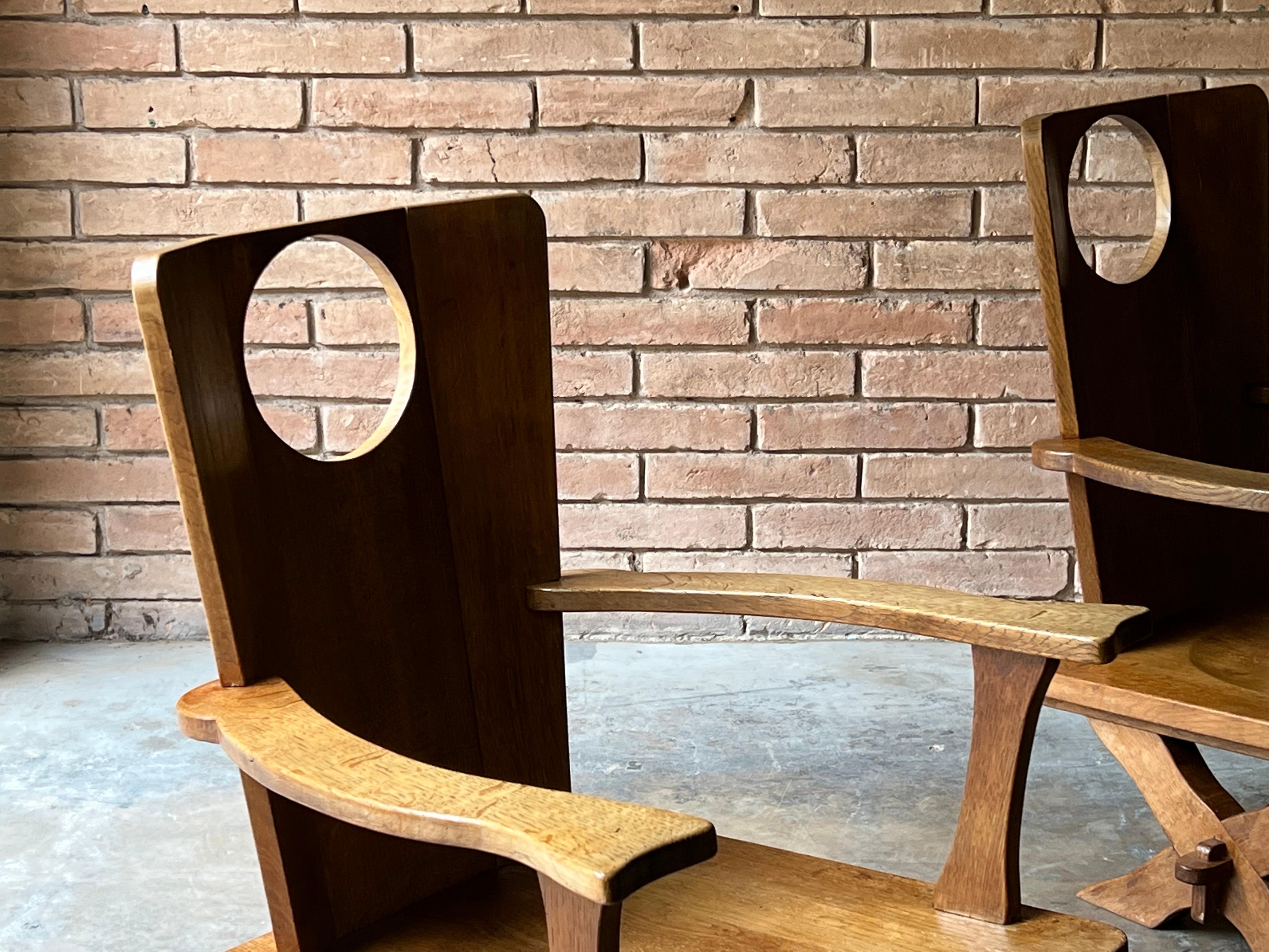 Belgian Beautiful Pair of Vintage European Oak Low Lounge Chairs  For Sale