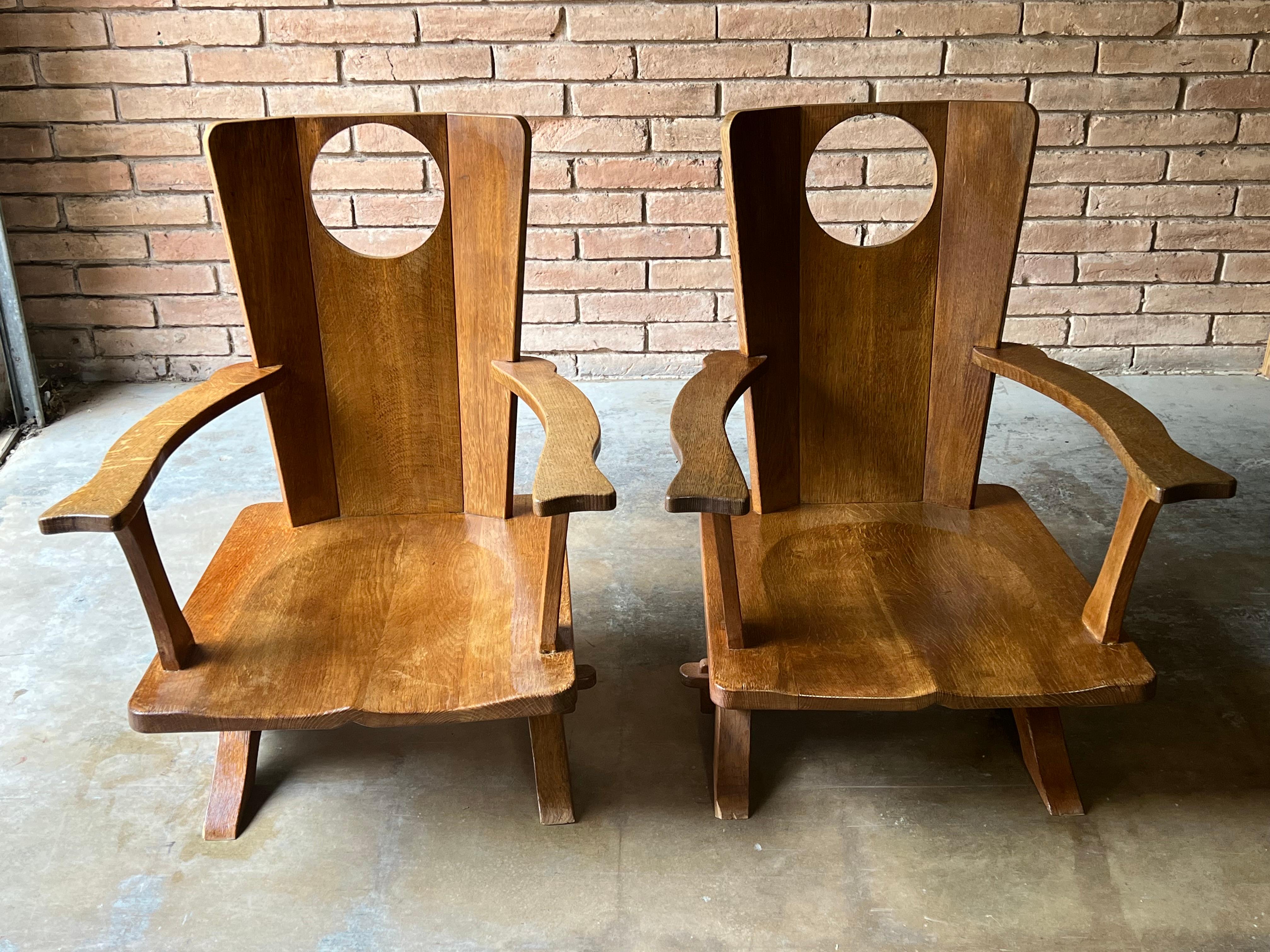 Beautiful Pair of Vintage European Oak Low Lounge Chairs  In Good Condition For Sale In Round Rock, TX