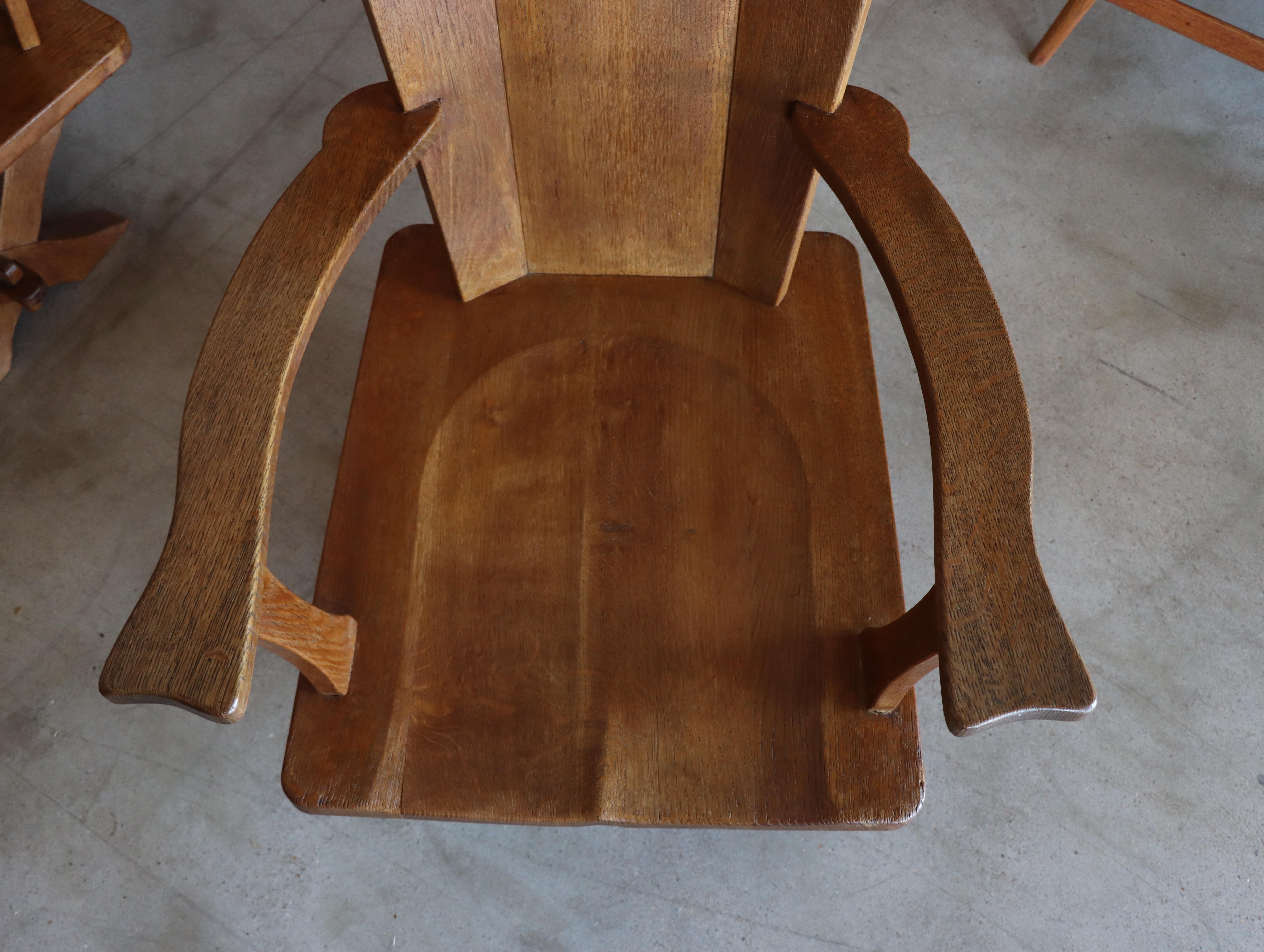 Beautiful Pair of Vintage European Oak Low Lounge Chairs  For Sale 2