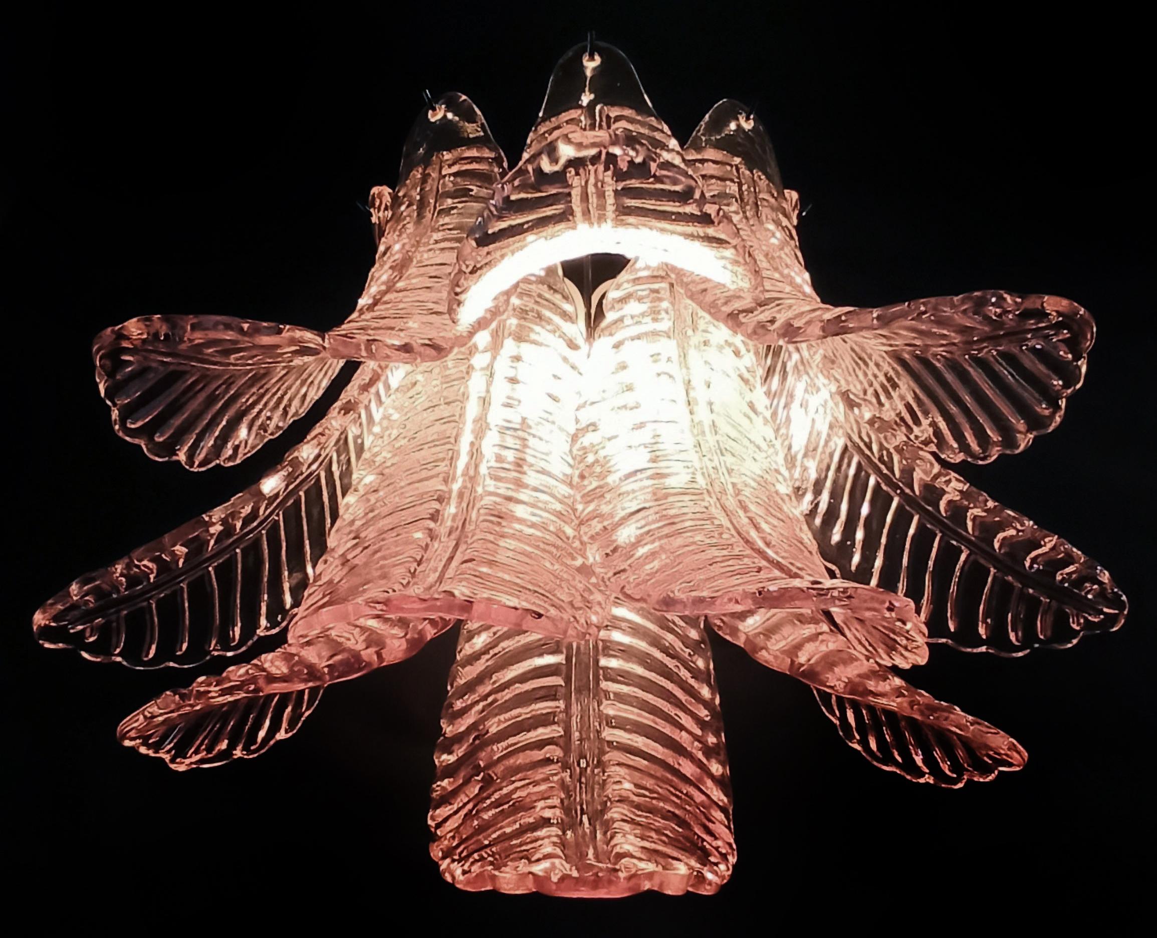Beautiful Pair of vintage Murano Six-Tier Felci wall sconce - pink glasses For Sale 5
