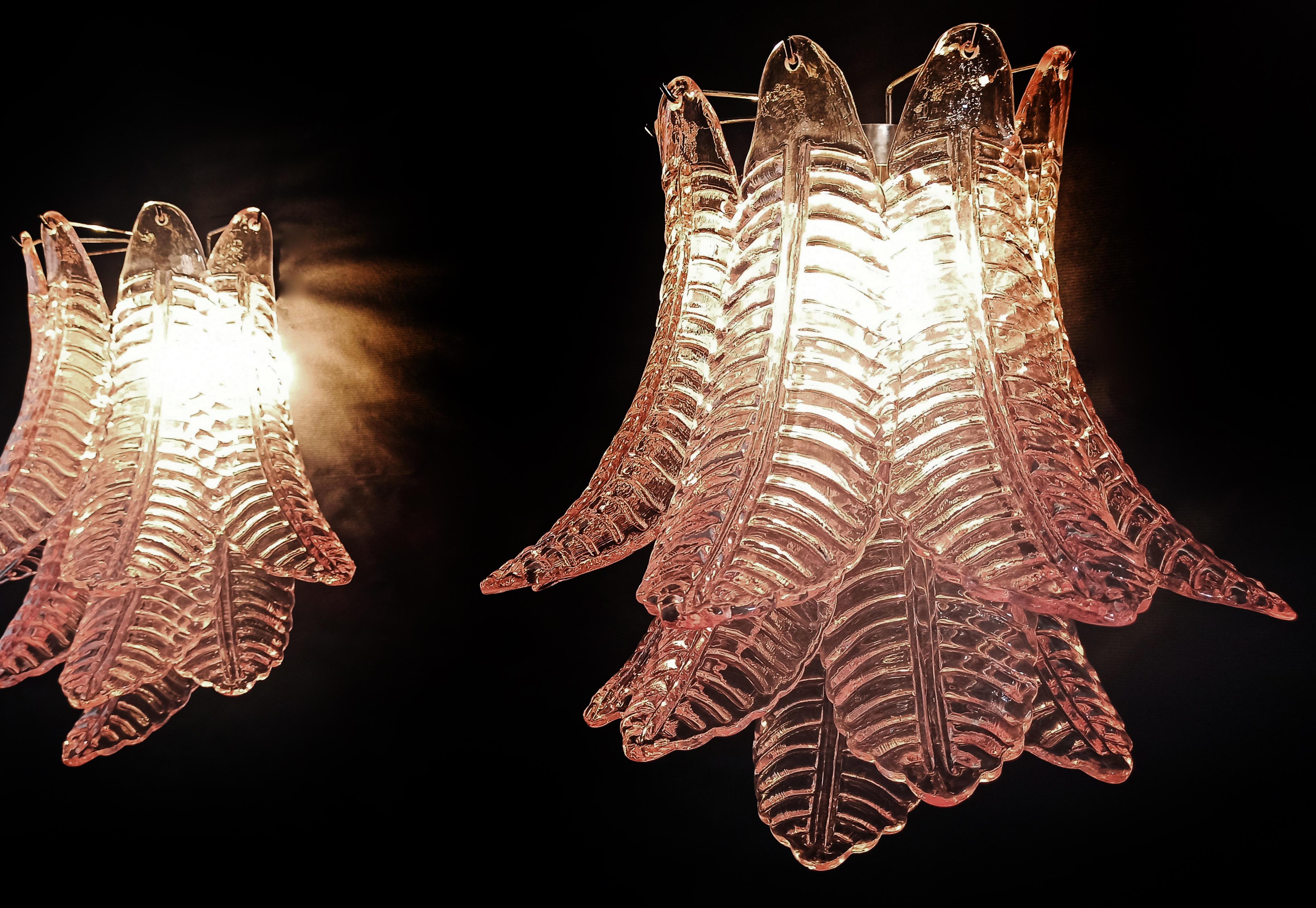 Beautiful Pair of vintage Murano Six-Tier Felci wall sconce - pink glasses 7
