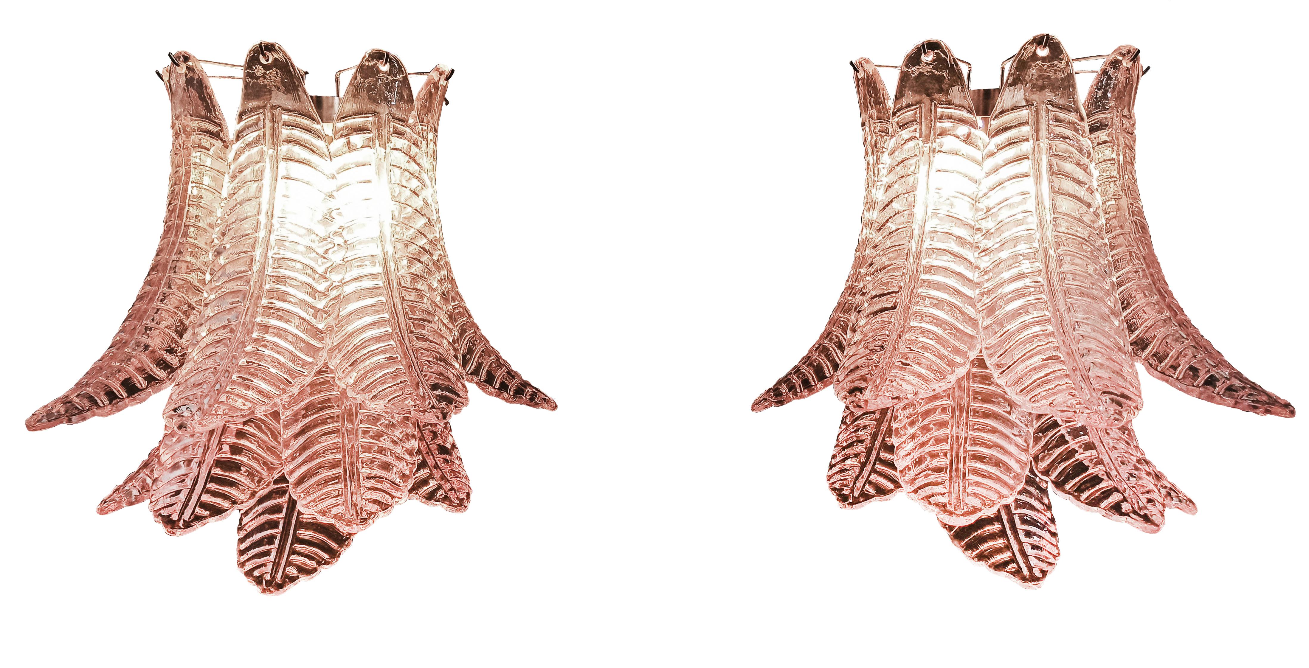 Beautiful Pair of vintage Murano Six-Tier Felci wall sconce - pink glasses