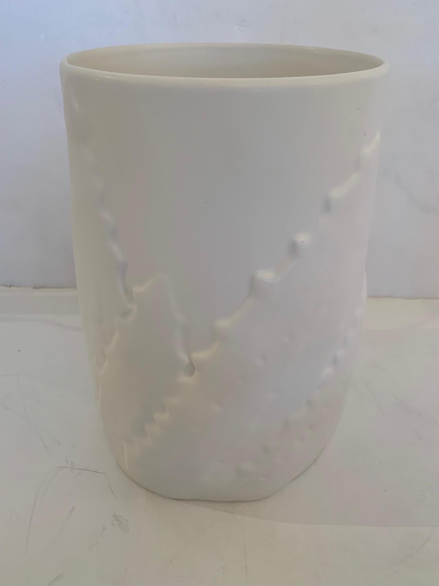 Beautiful Pair of White Ceramic Planters or Vases For Sale 1