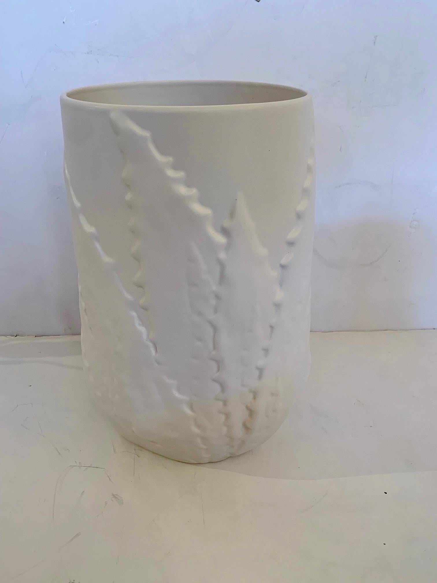 Beautiful Pair of White Ceramic Planters or Vases For Sale 2