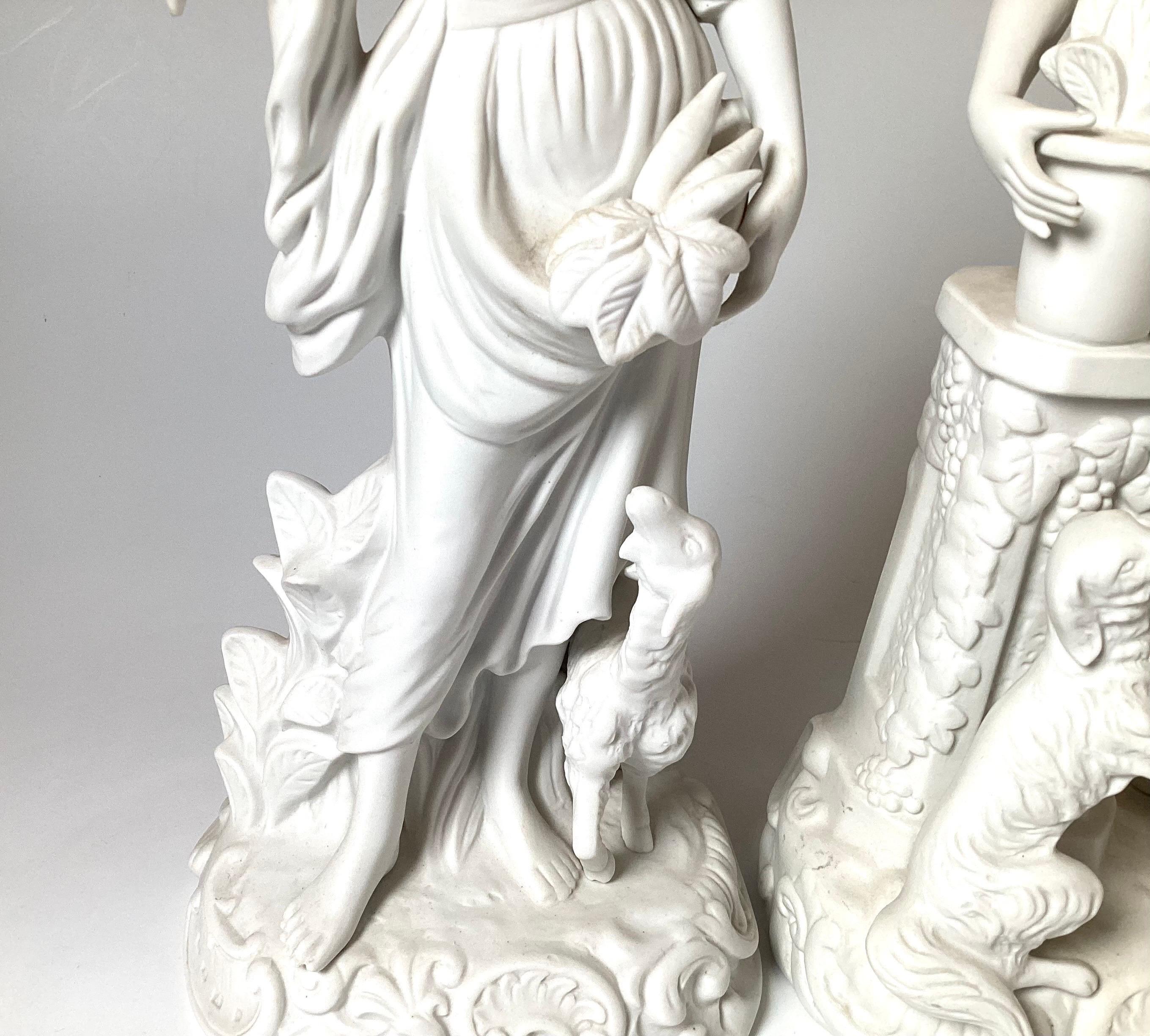 European Beautiful Pair of White Porcelain Parian Figures For Sale