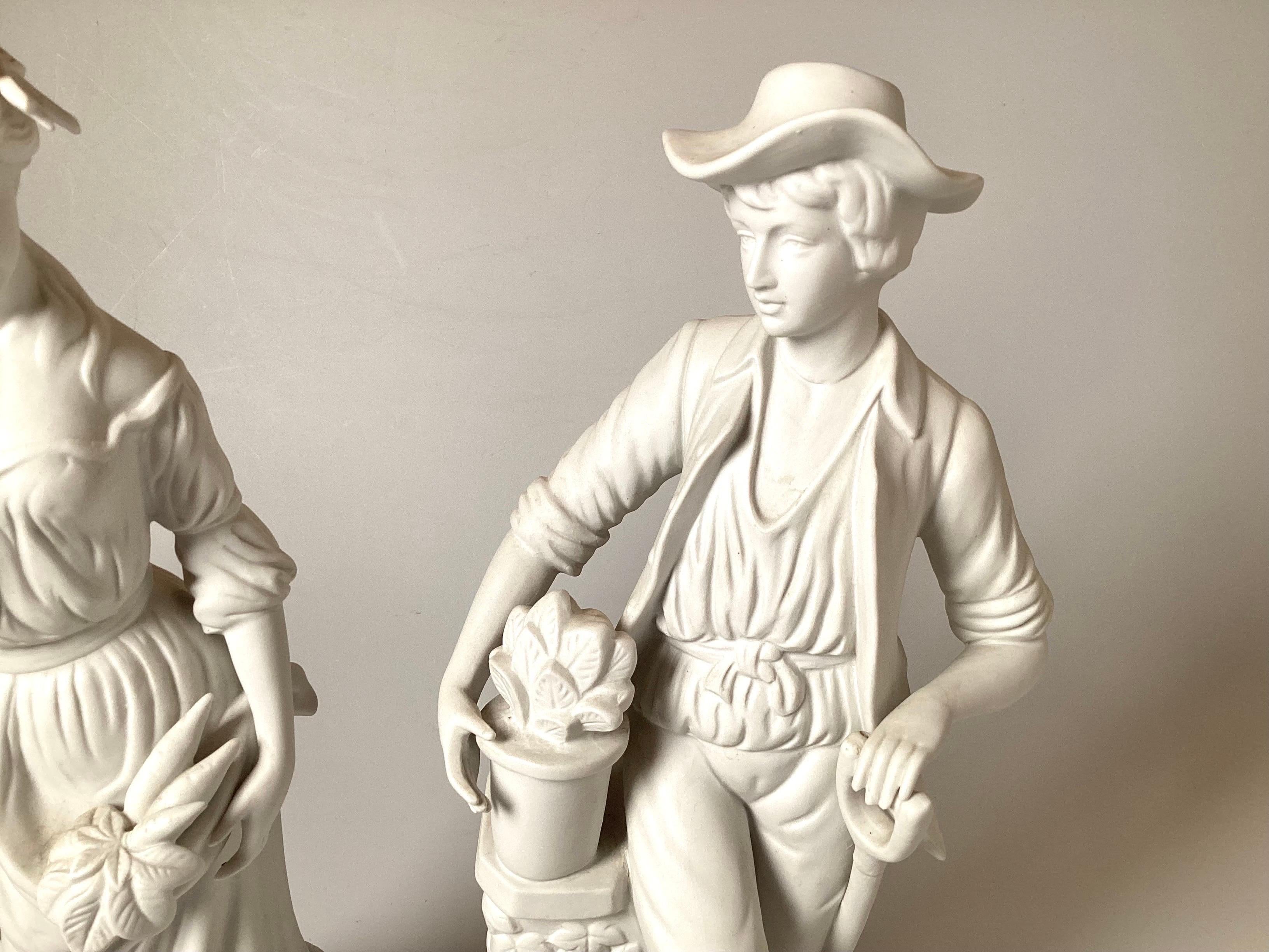 Beautiful Pair of White Porcelain Parian Figures In Excellent Condition For Sale In Lambertville, NJ