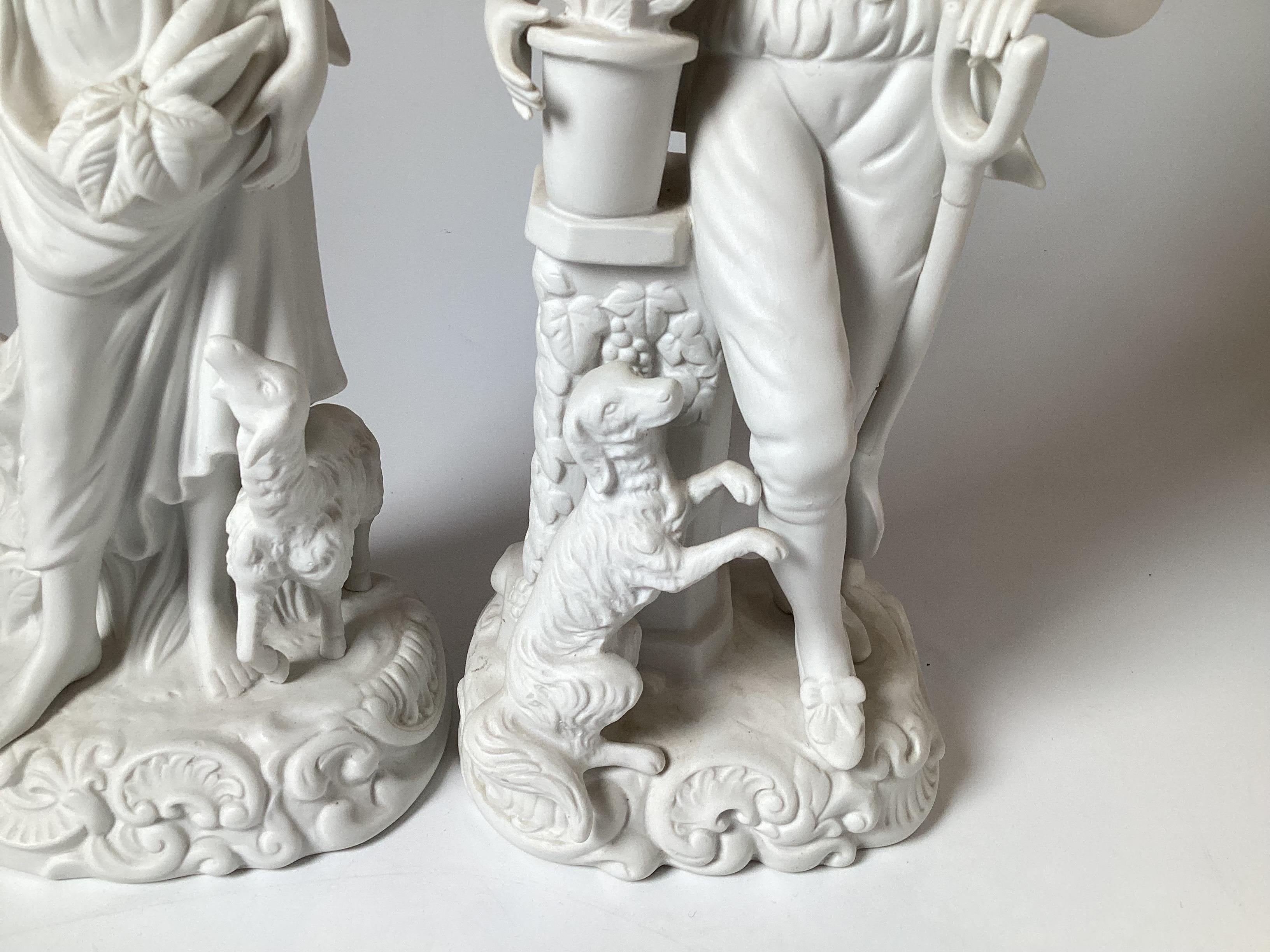 20th Century Beautiful Pair of White Porcelain Parian Figures For Sale