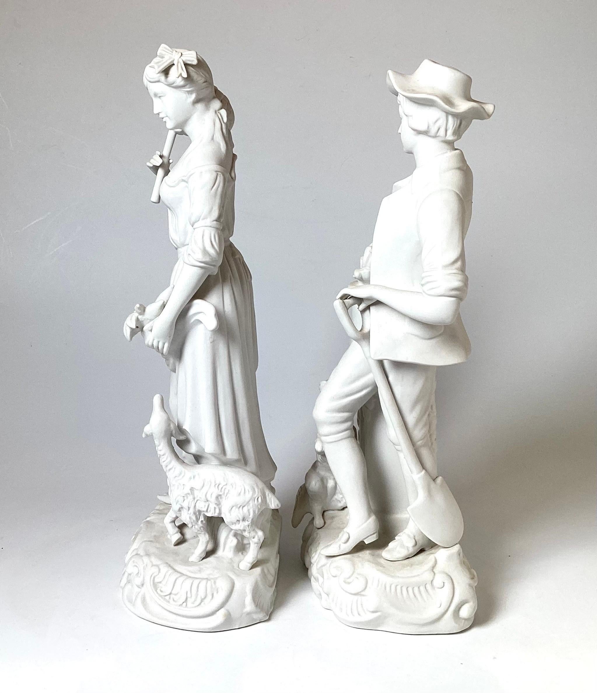 Beautiful Pair of White Porcelain Parian Figures For Sale 1