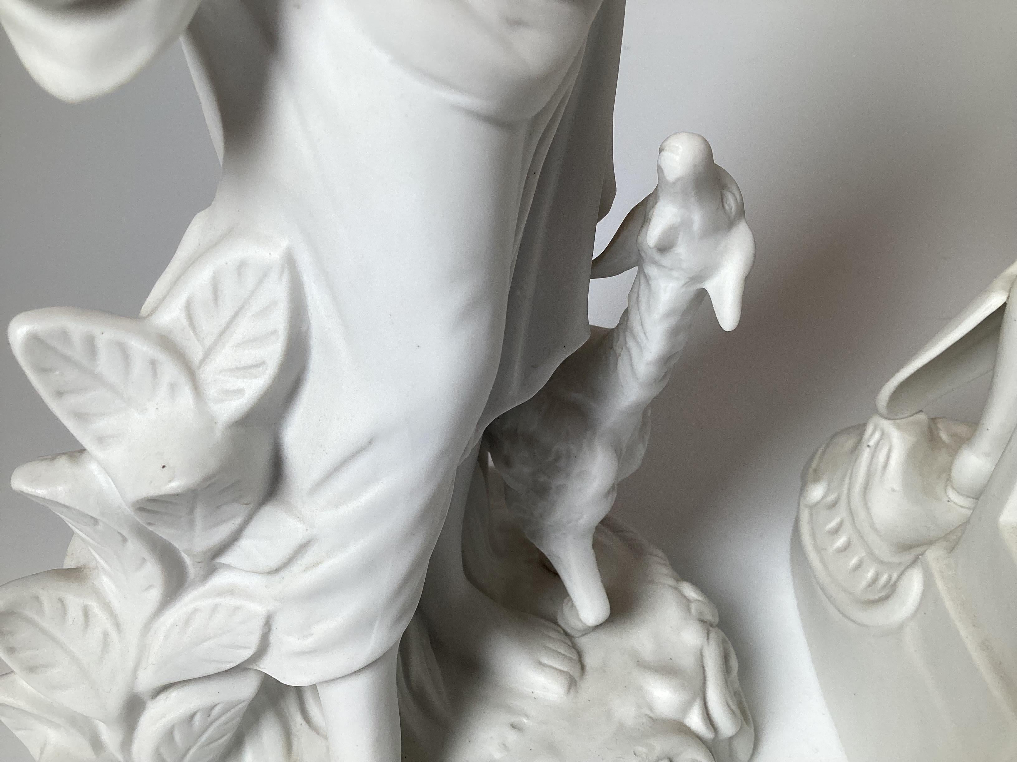 Beautiful Pair of White Porcelain Parian Figures For Sale 4