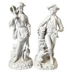 Antique Beautiful Pair of White Porcelain Parian Figures