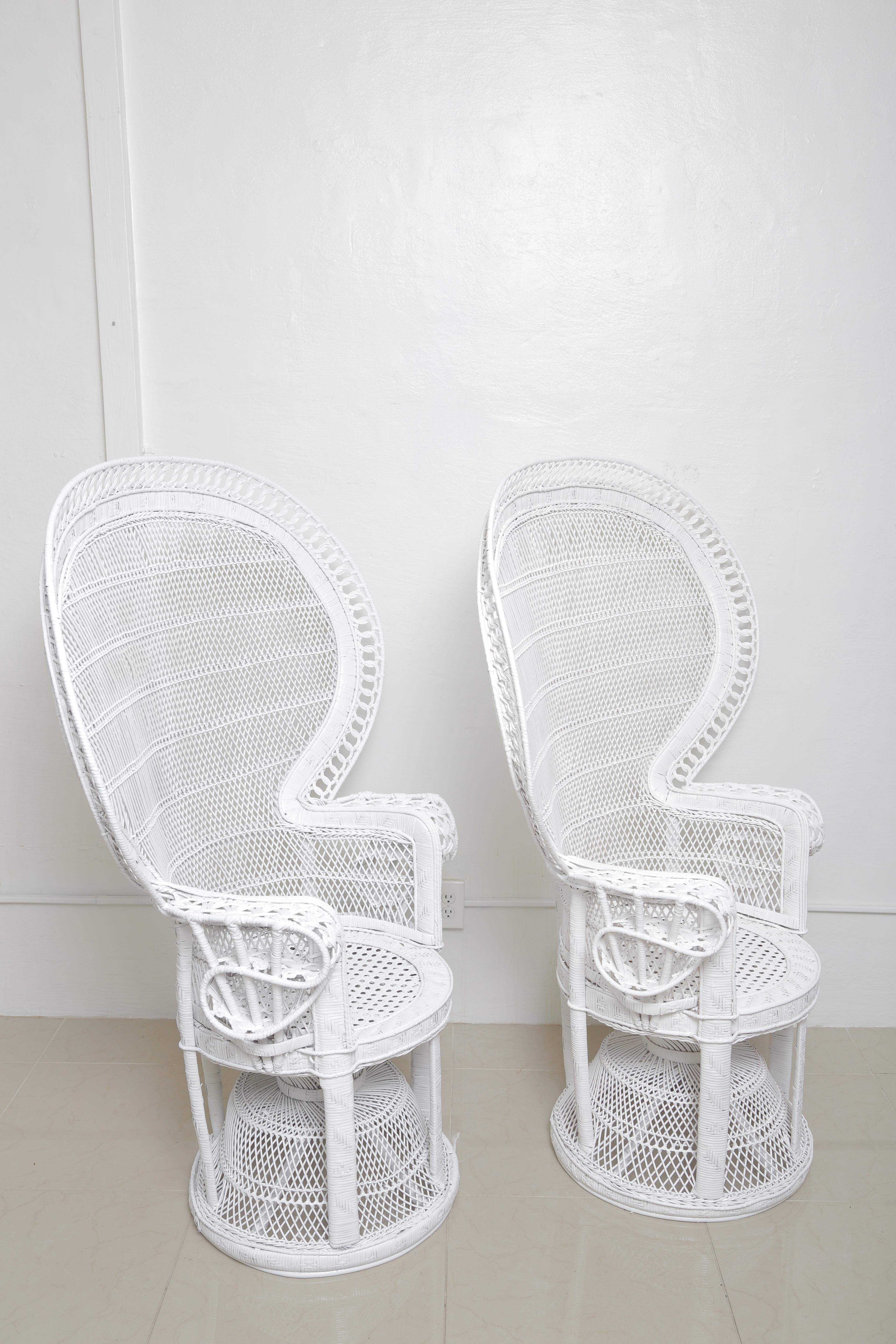 white wicker peacock chair