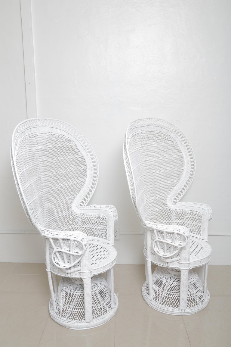 Rare Pair of White Wicker Vintage Peacock Chairs at 1stDibs