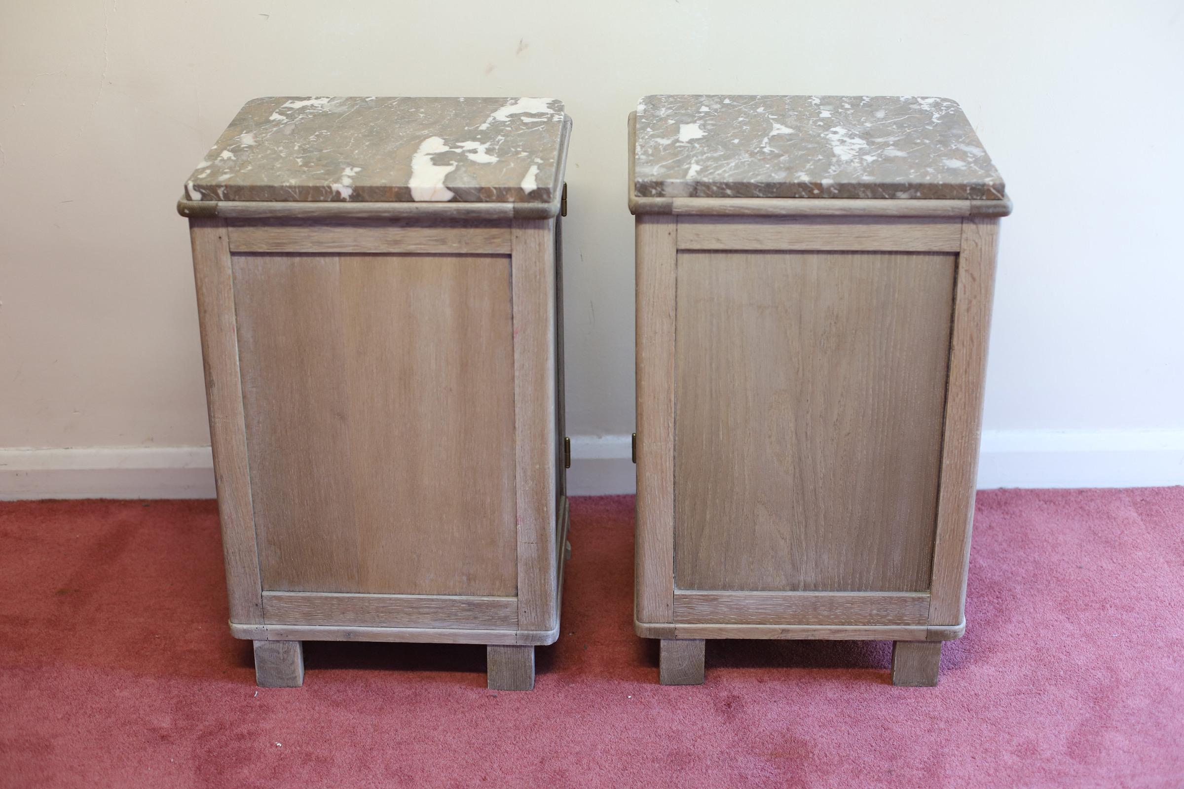 Beautiful Pair Painted Pine Bedside Cabinets With Marble Top For Sale 3