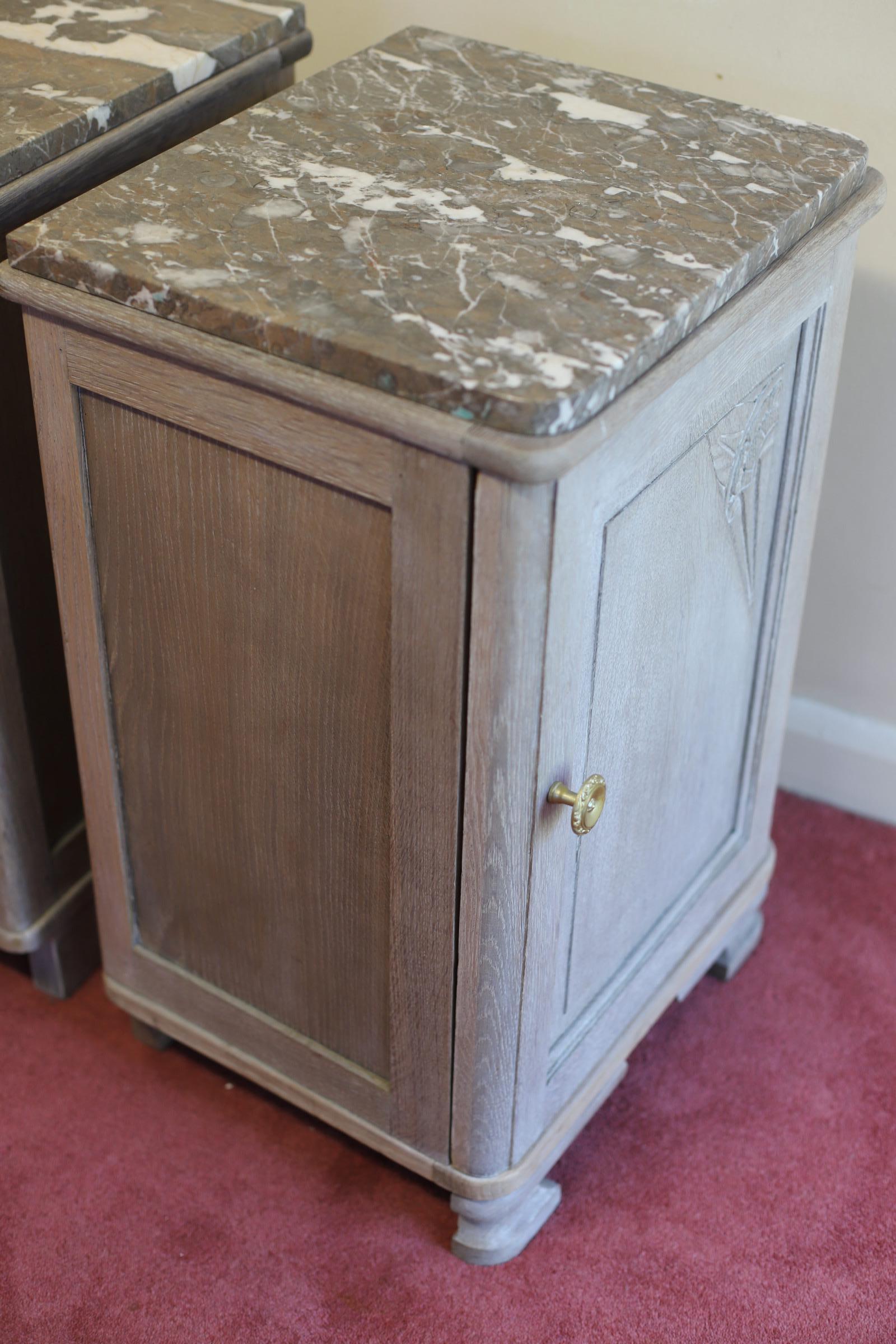 Beautiful Pair Painted Pine Bedside Cabinets With Marble Top For Sale 4