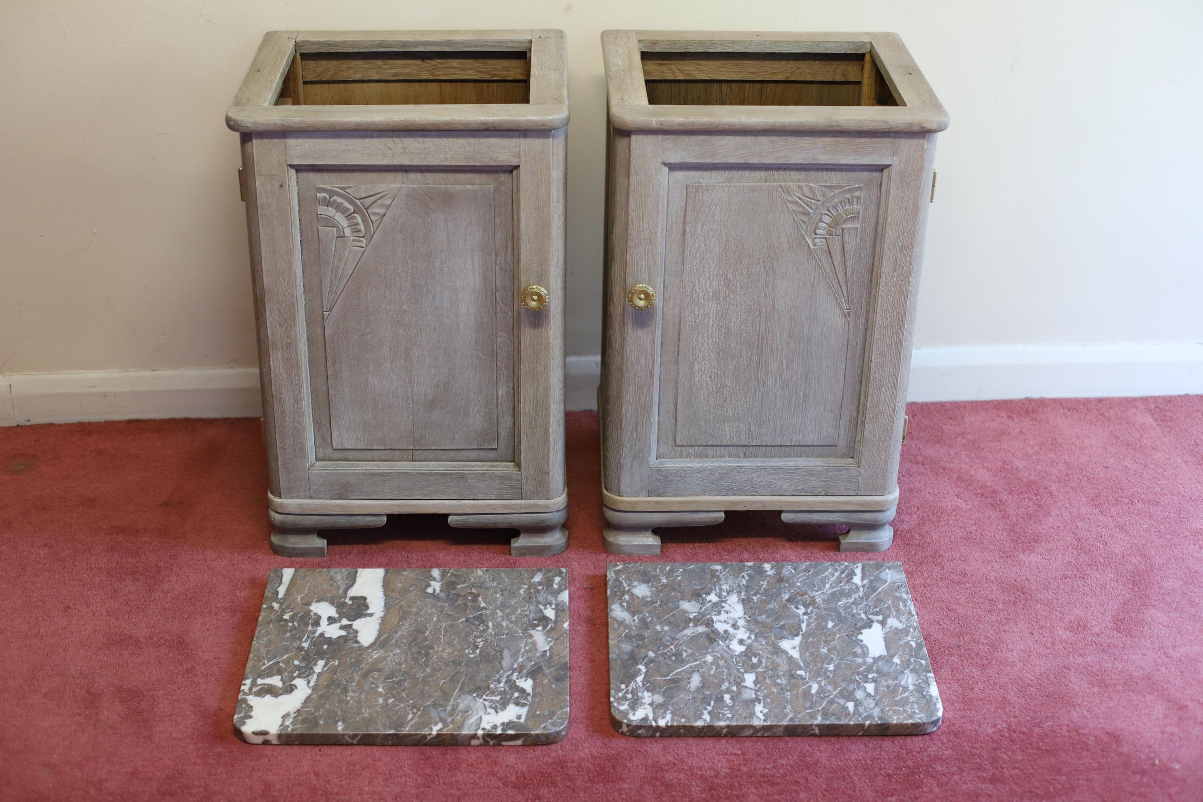 Beautiful Pair Painted Pine Bedside Cabinets With Marble Top For Sale 7