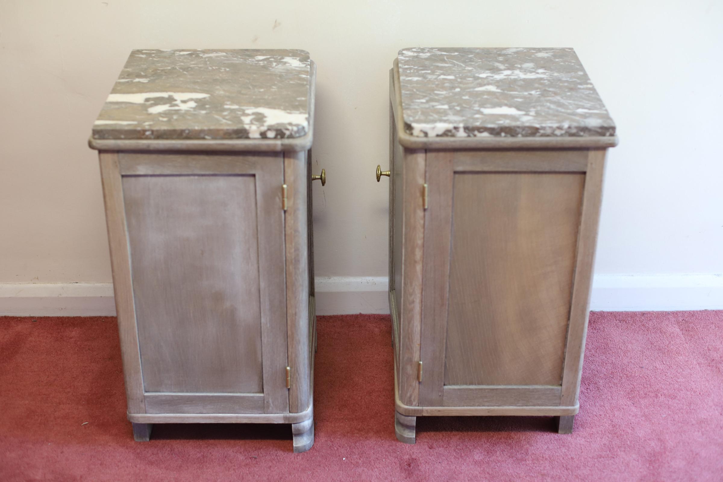 Beautiful Pair Painted Pine Bedside Cabinets With Marble Top For Sale 2