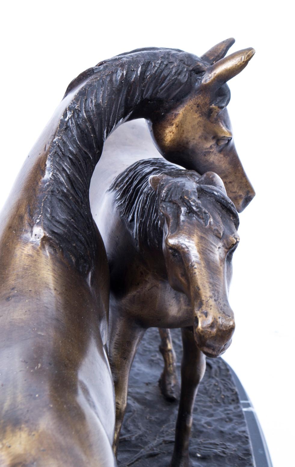 Late 20th Century Pair of Thoroughbred Horses Bronze Sculpture