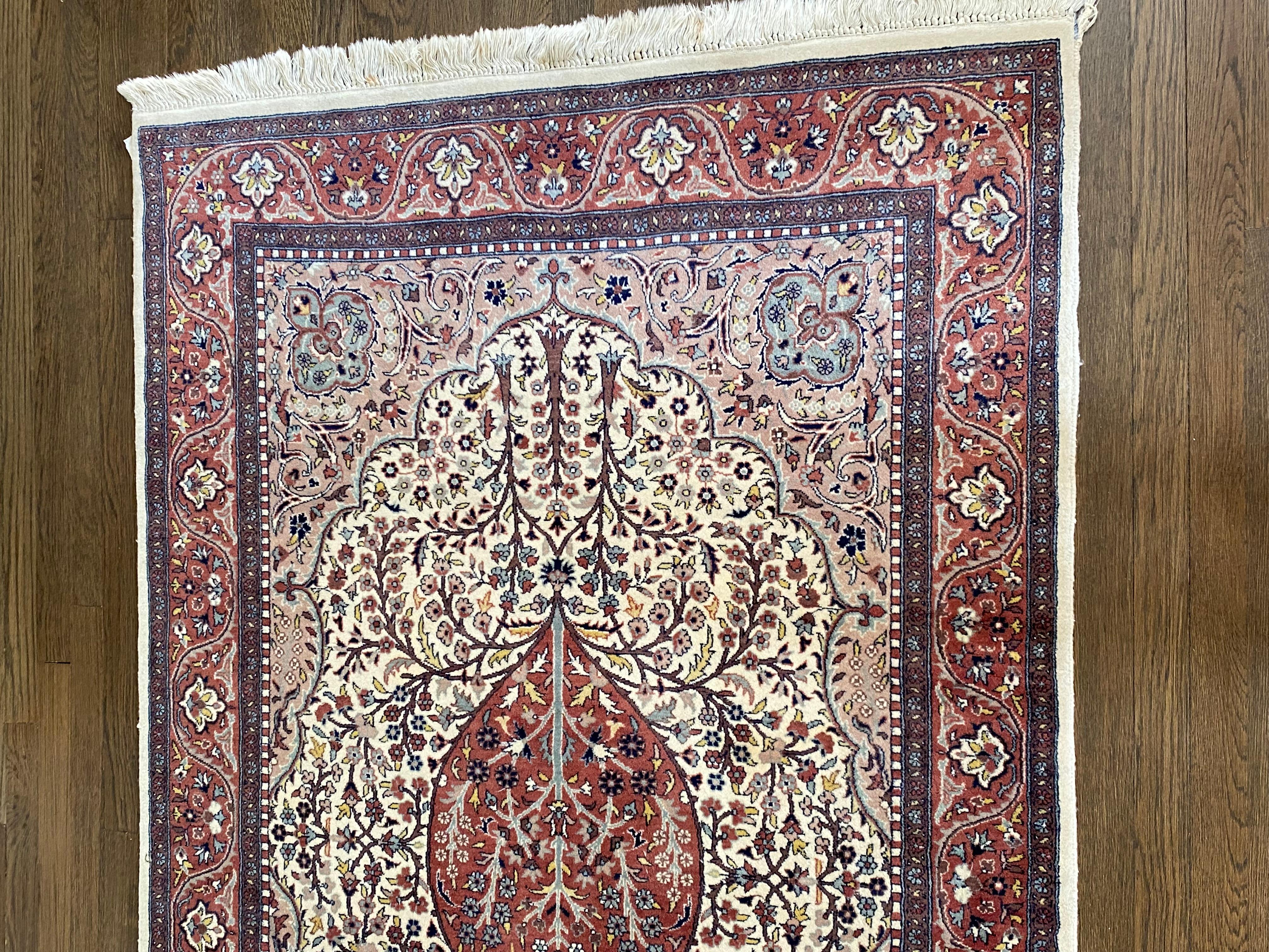 Wool Beautiful Pakistani Rug in Plum and Cream For Sale