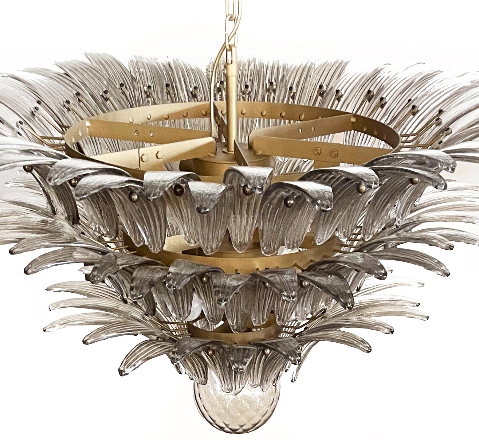 Beautiful Palmette Ceiling Light, Three Levels, 104 Smoked Glasses For Sale 11