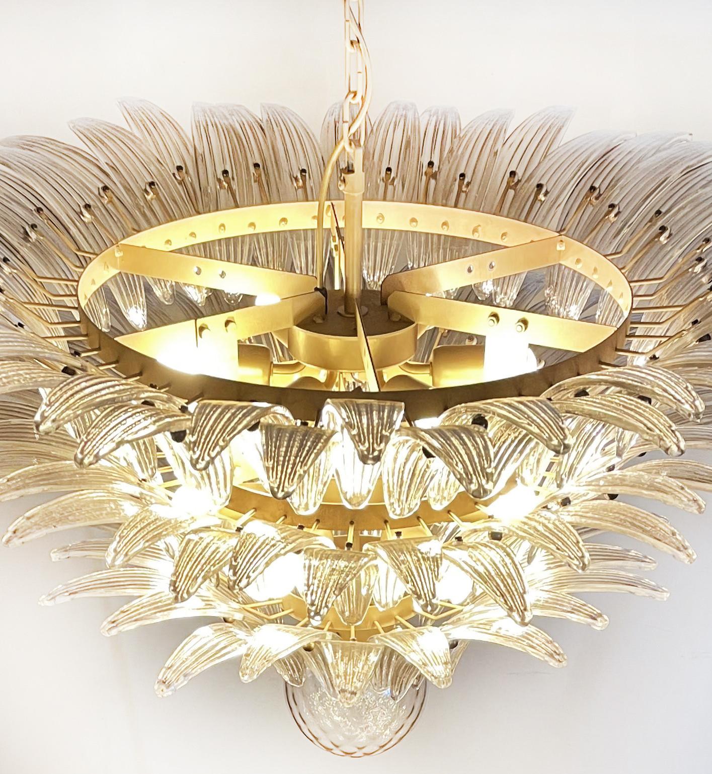 Late 20th Century Beautiful Palmette Ceiling Light, Three Levels, 104 Smoked Glasses For Sale