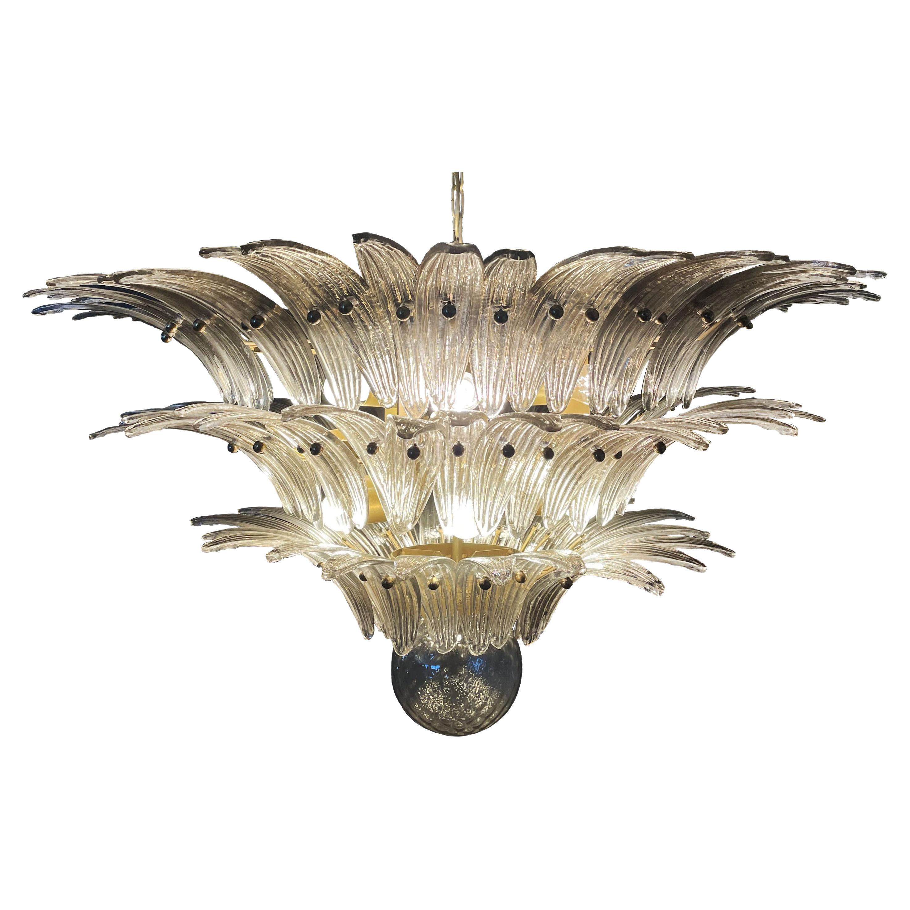 Beautiful Palmette Ceiling Light, Three Levels, 104 Smoked Glasses For Sale