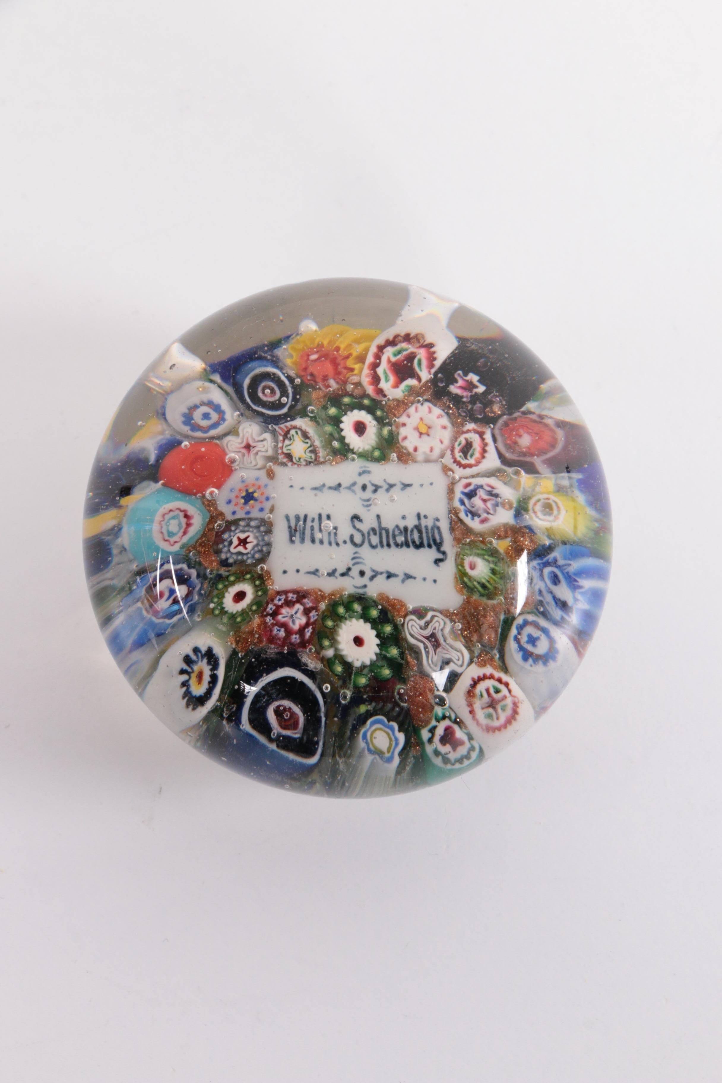Beautiful Paperweight with the Name Wilh Scheidig in it, 1900 For Sale 1