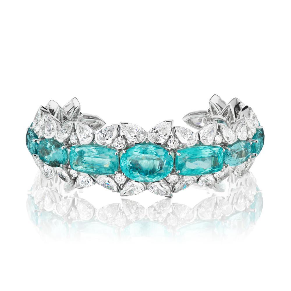Modern Paraiba And Diamond Bracelet In 18K Gold By RayazTakat For Sale