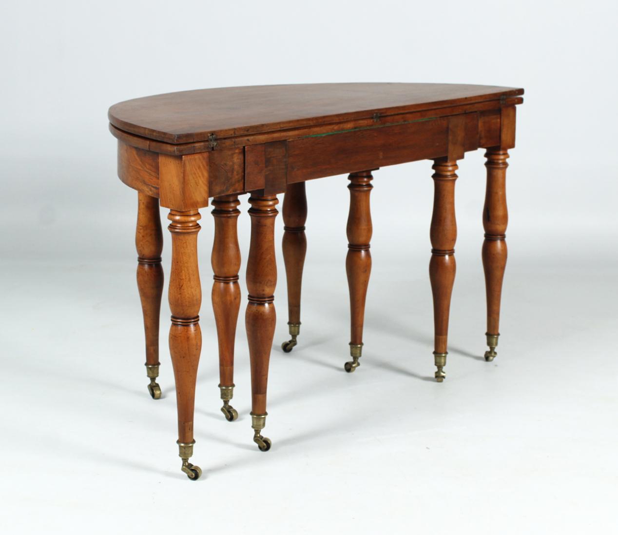 French Beautiful Patina Demi-Lune Dining Table, Walnut, Round, Extendable, c. 1860