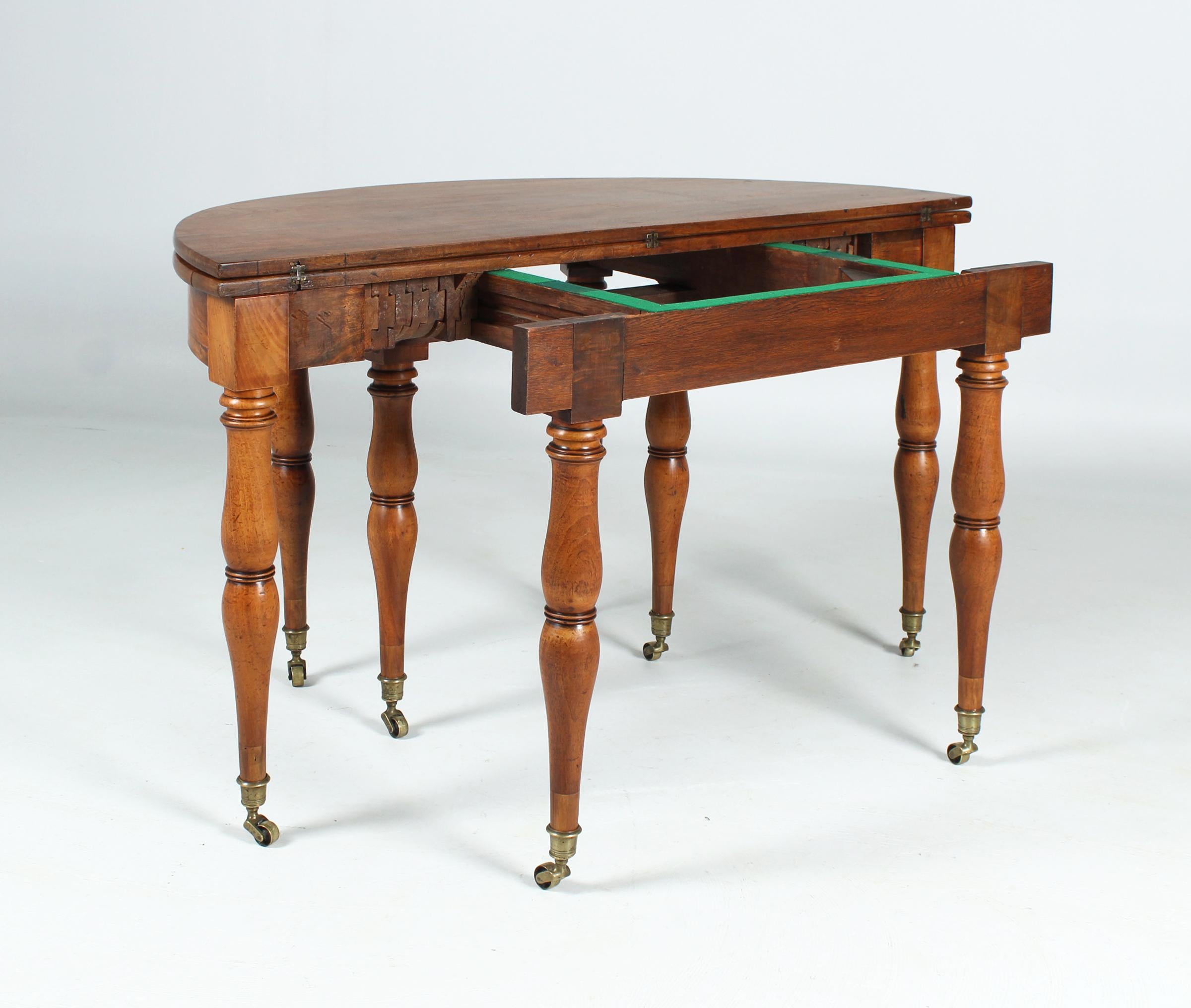 Mid-19th Century Beautiful Patina Demi-Lune Dining Table, Walnut, Round, Extendable, c. 1860