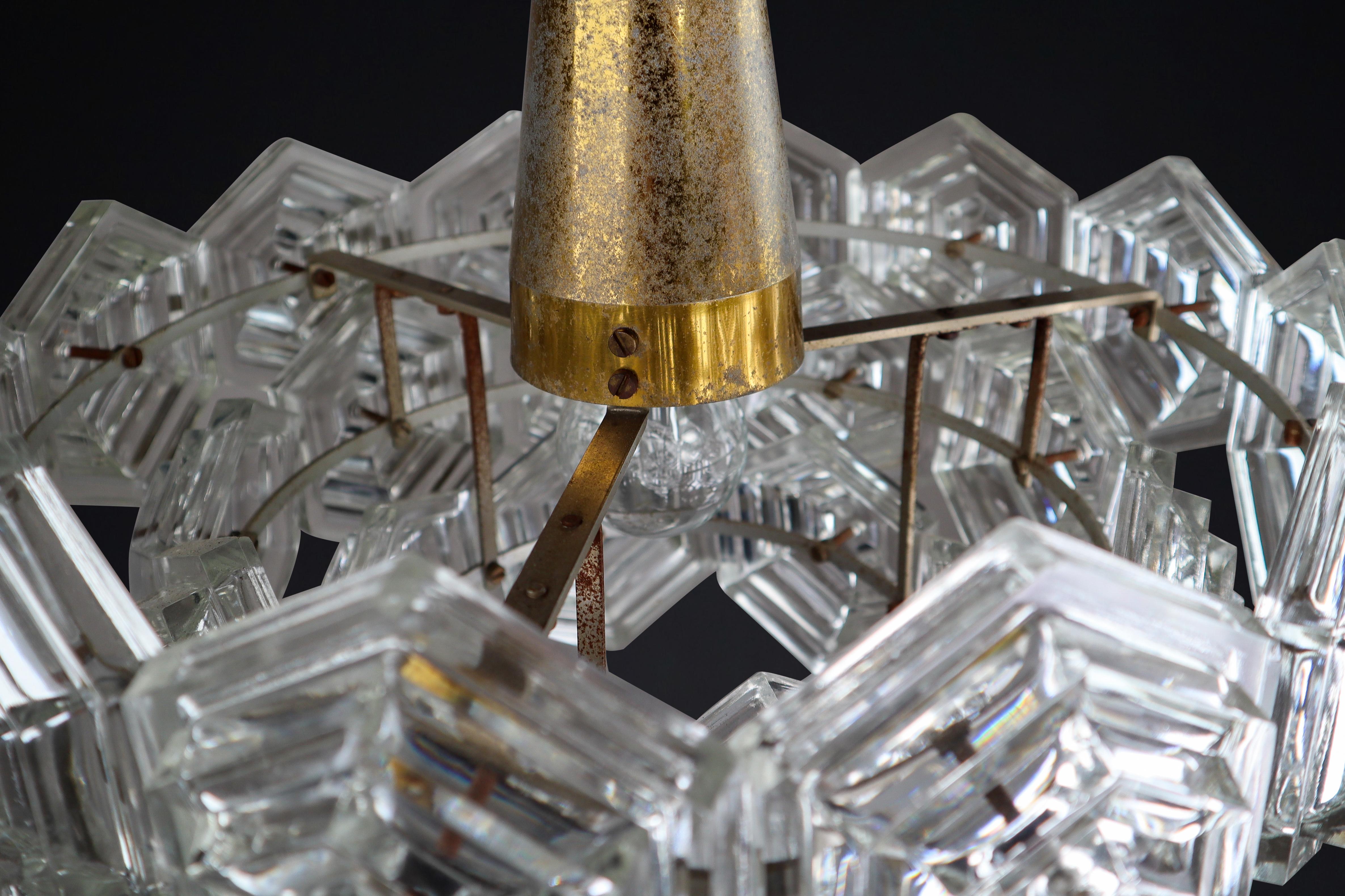Patinated Brass and Glass Chandelier by Kamenický Šenov Czechoslovakia 1960s In Good Condition For Sale In Almelo, NL