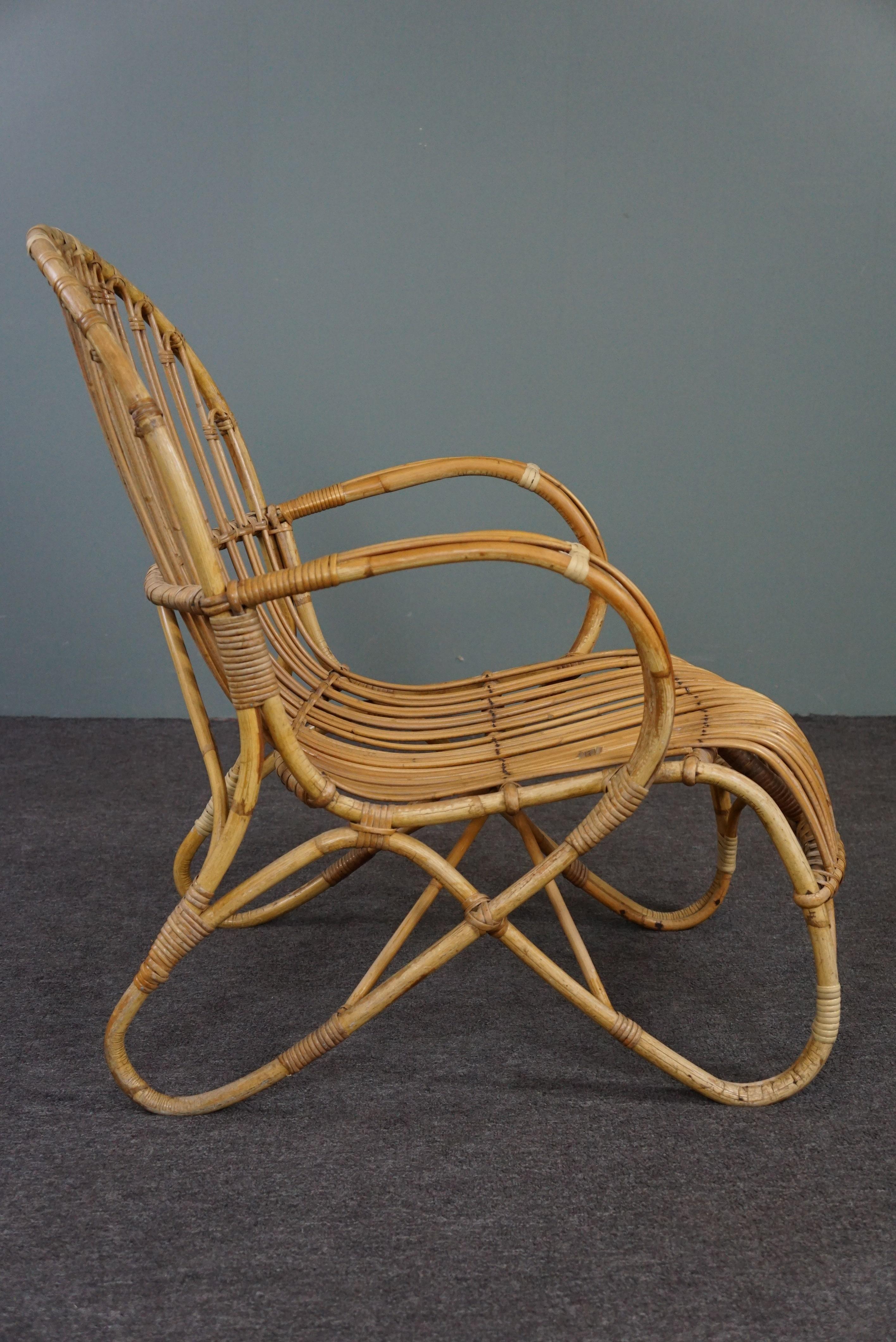 Hand-Crafted Beautiful patinated rattan Belse 8 armchair, Dutch Design, 1950 For Sale