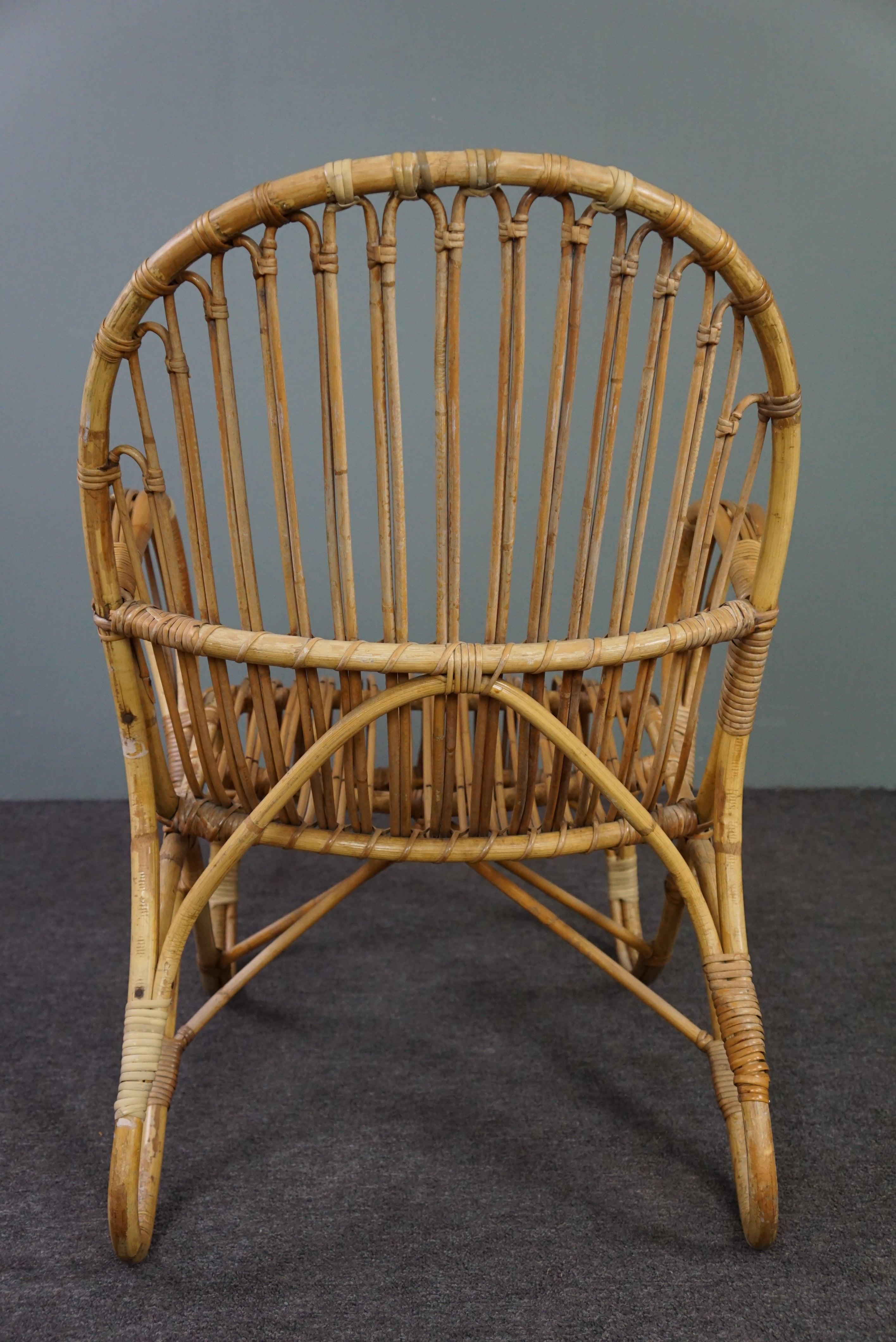 Beautiful patinated rattan Belse 8 armchair, Dutch Design, 1950 In Good Condition For Sale In Harderwijk, NL
