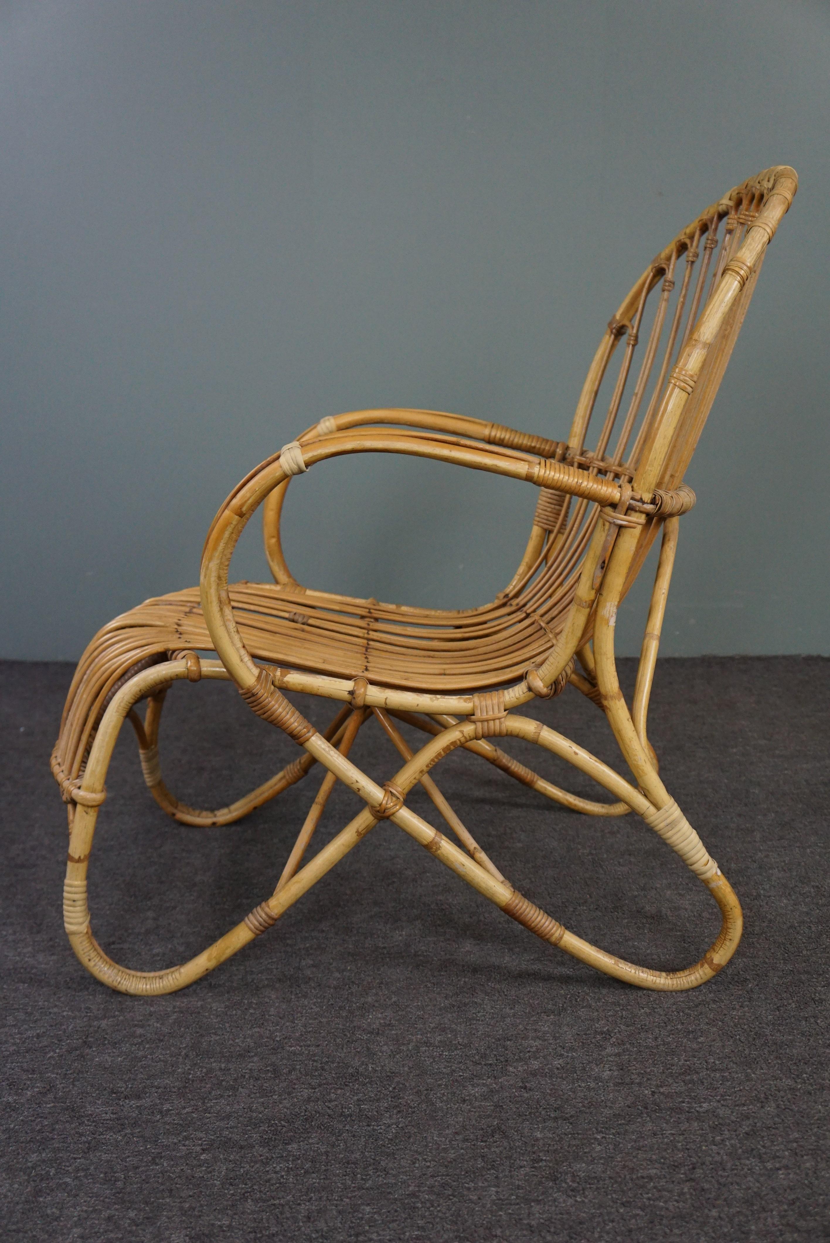 Mid-20th Century Beautiful patinated rattan Belse 8 armchair, Dutch Design, 1950 For Sale